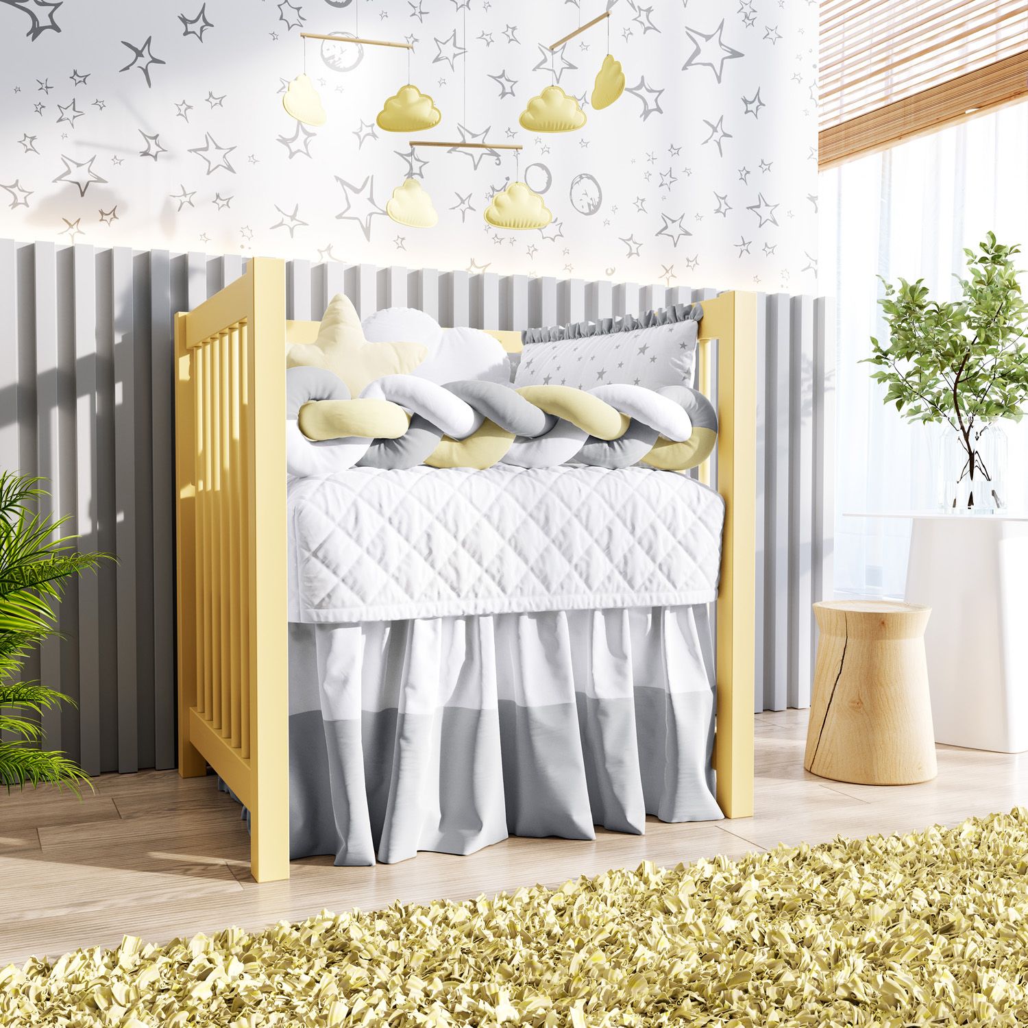 Kit Mini Berço Trança Estrelinha Rosa