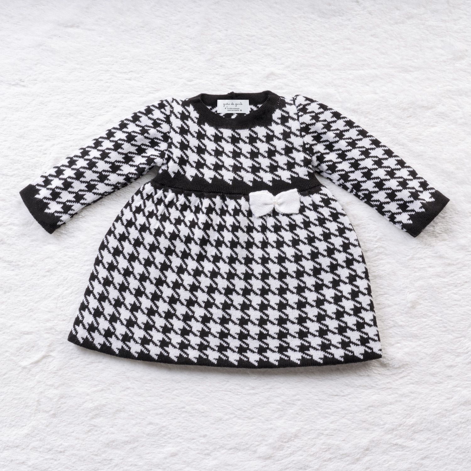 Saída Maternidade Tricot Jacquard Pied de Poule Preto 03 Peças