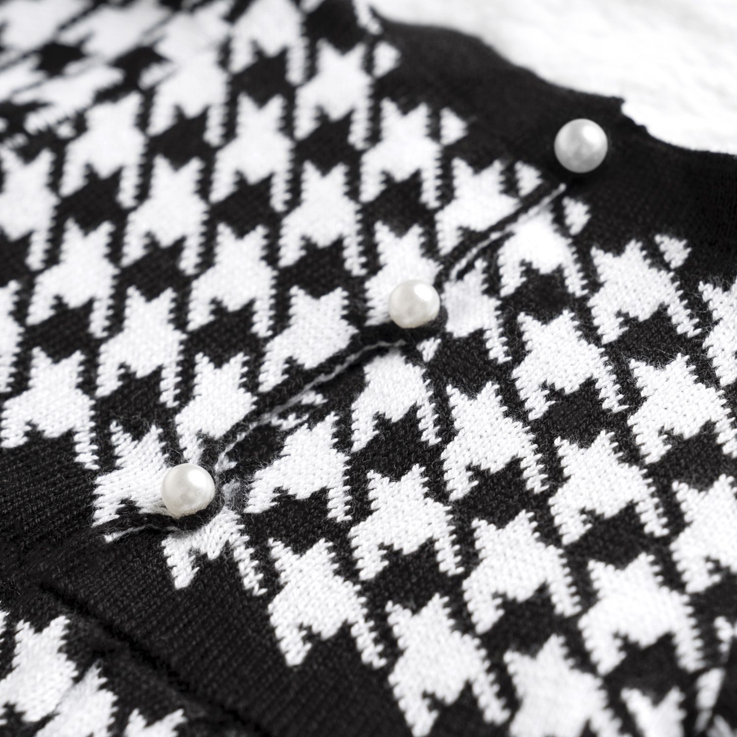 Saída Maternidade Tricot Jacquard Pied de Poule Preto 03 Peças