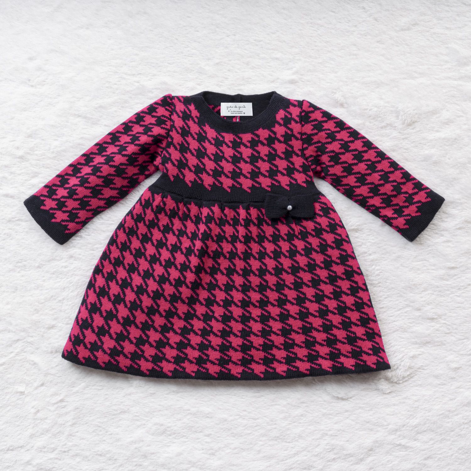 Saída Maternidade Tricot Jacquard Pied de Poule Preto 03 Peças