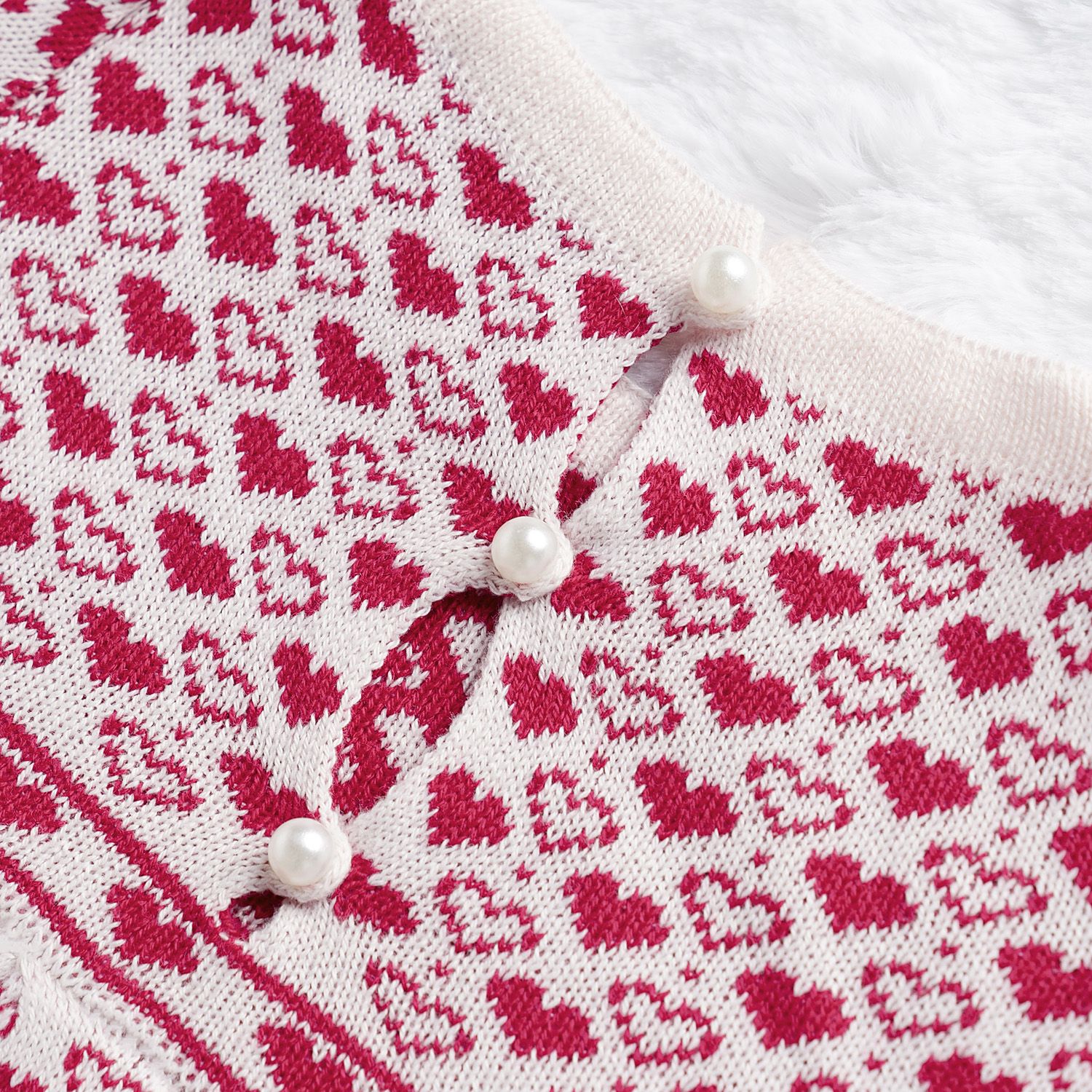Saída Maternidade Tricot Jacquard Petit Coração Rosa 03 Peças