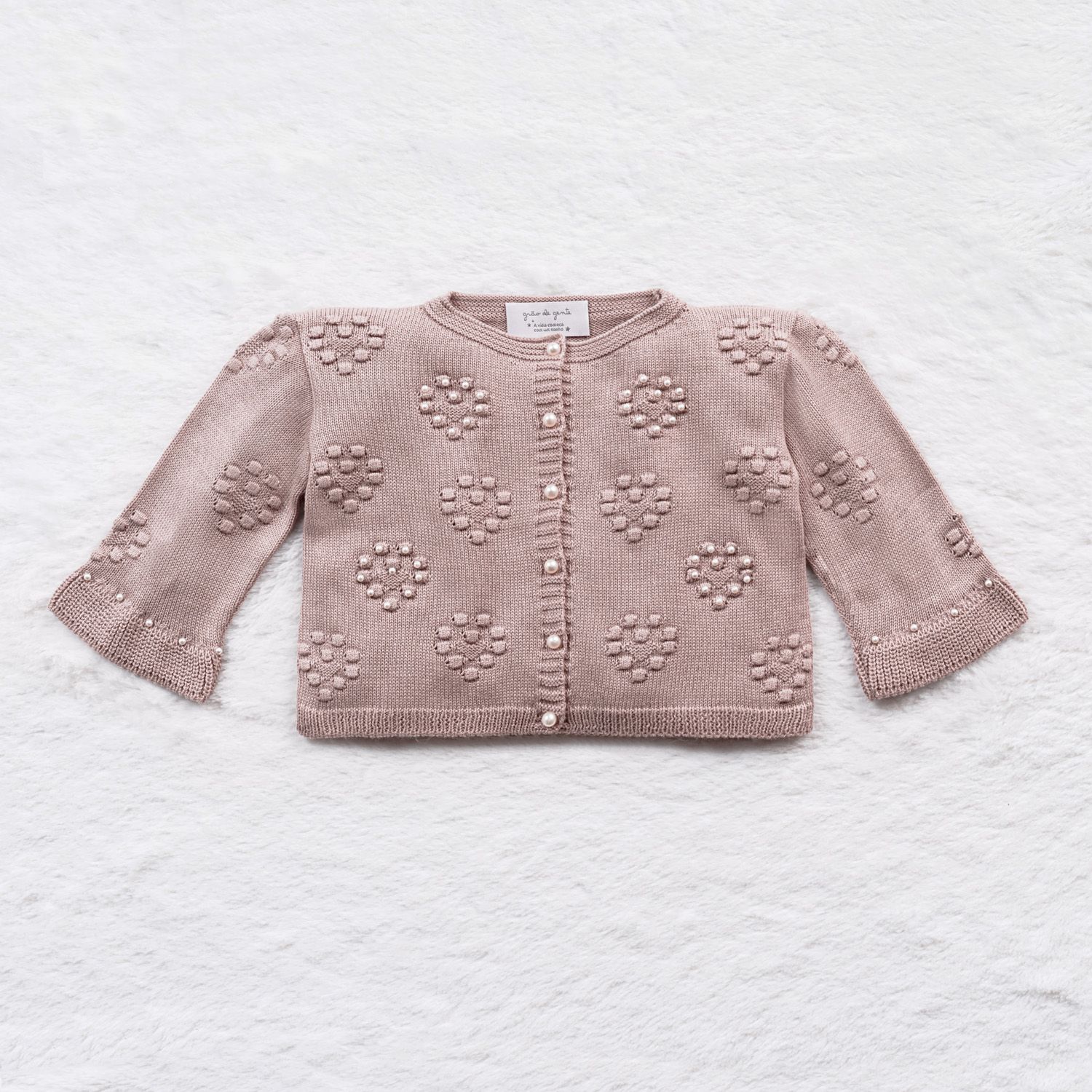 Saída Maternidade Tricot Coração e Pérola Vermelho 03 Peças