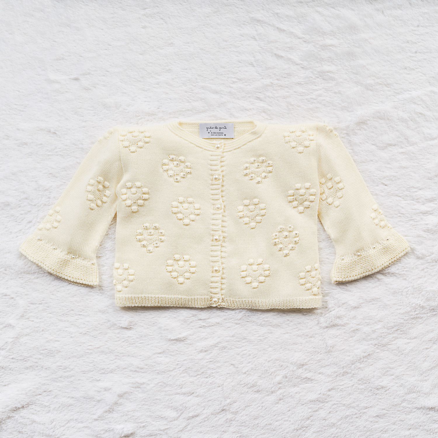 Saída Maternidade Tricot Coração e Pérola Vermelho 03 Peças