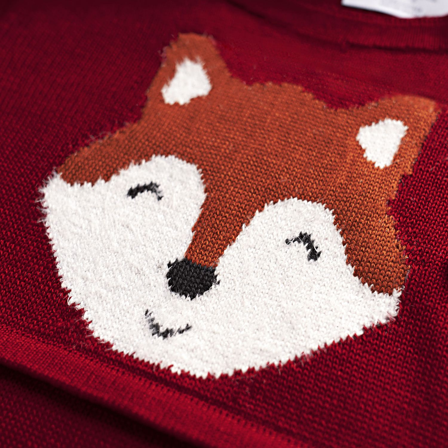 Saída Maternidade Tricot Jacquard Raposa Feliz Vermelho 02 Peças