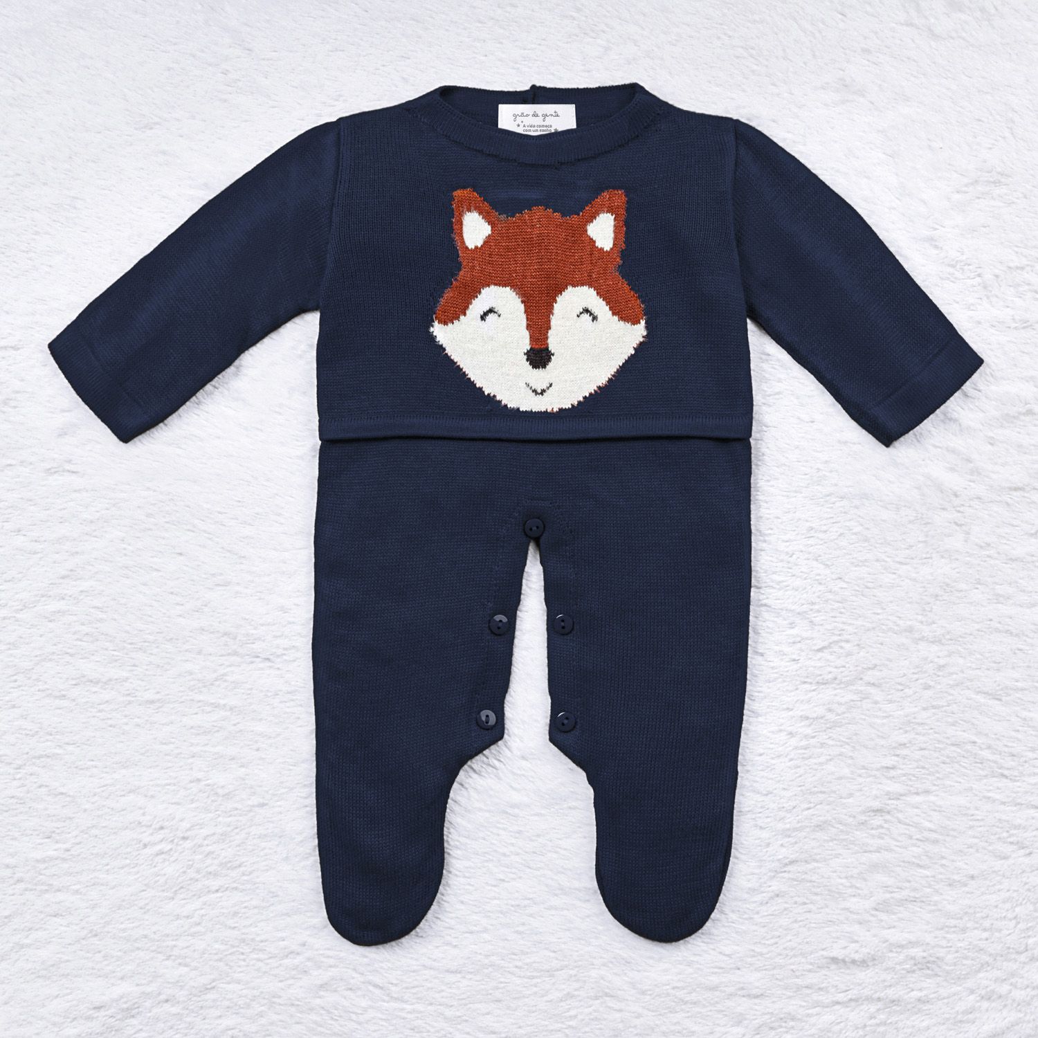 Saída Maternidade Tricot Jacquard Raposa Feliz Vermelho 02 Peças