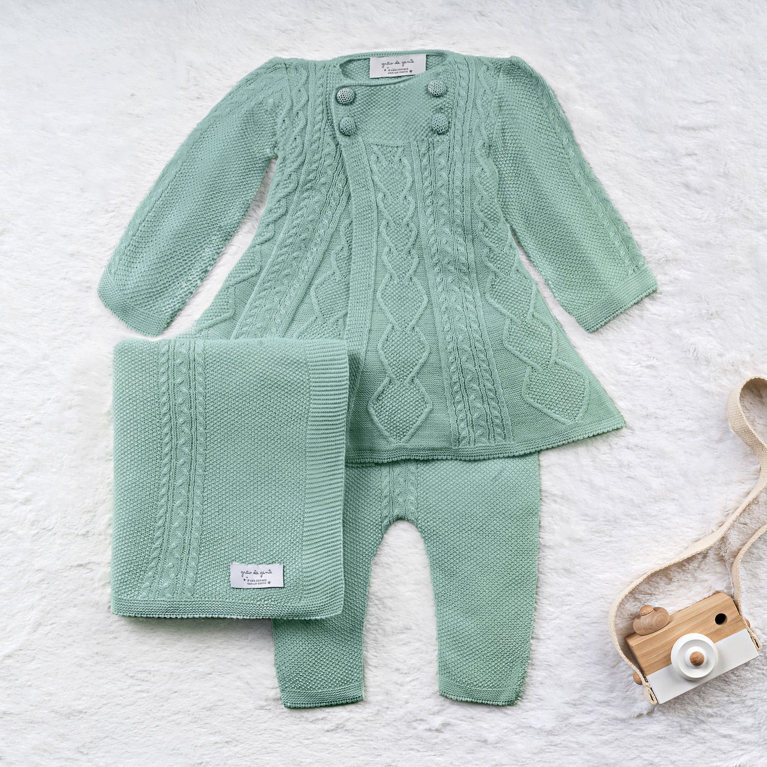 Saída Maternidade Tricot Casaco Princesa Rosa 03 Peças