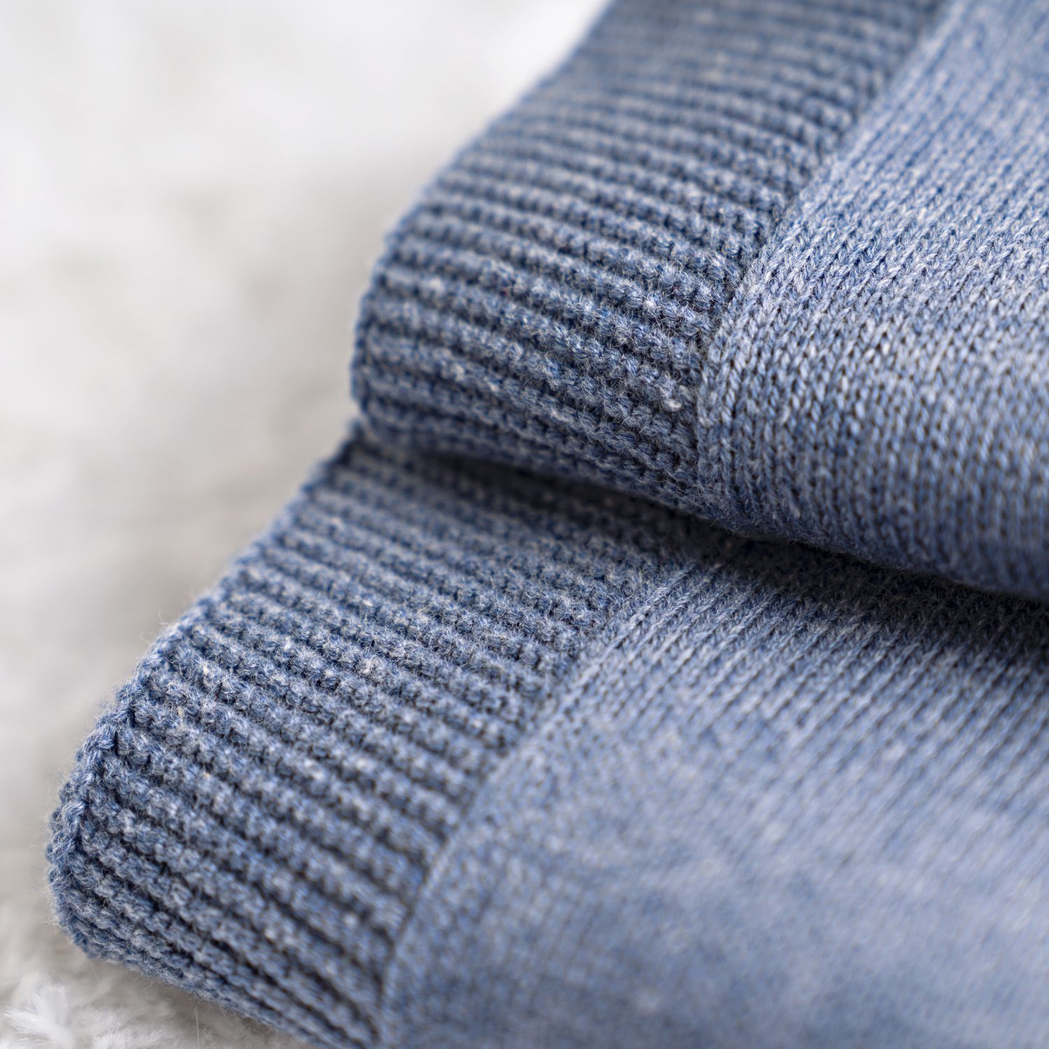 Saída Maternidade Tricot com Bolsinho e Listras Cinza e Azul Jeans 03 Peças