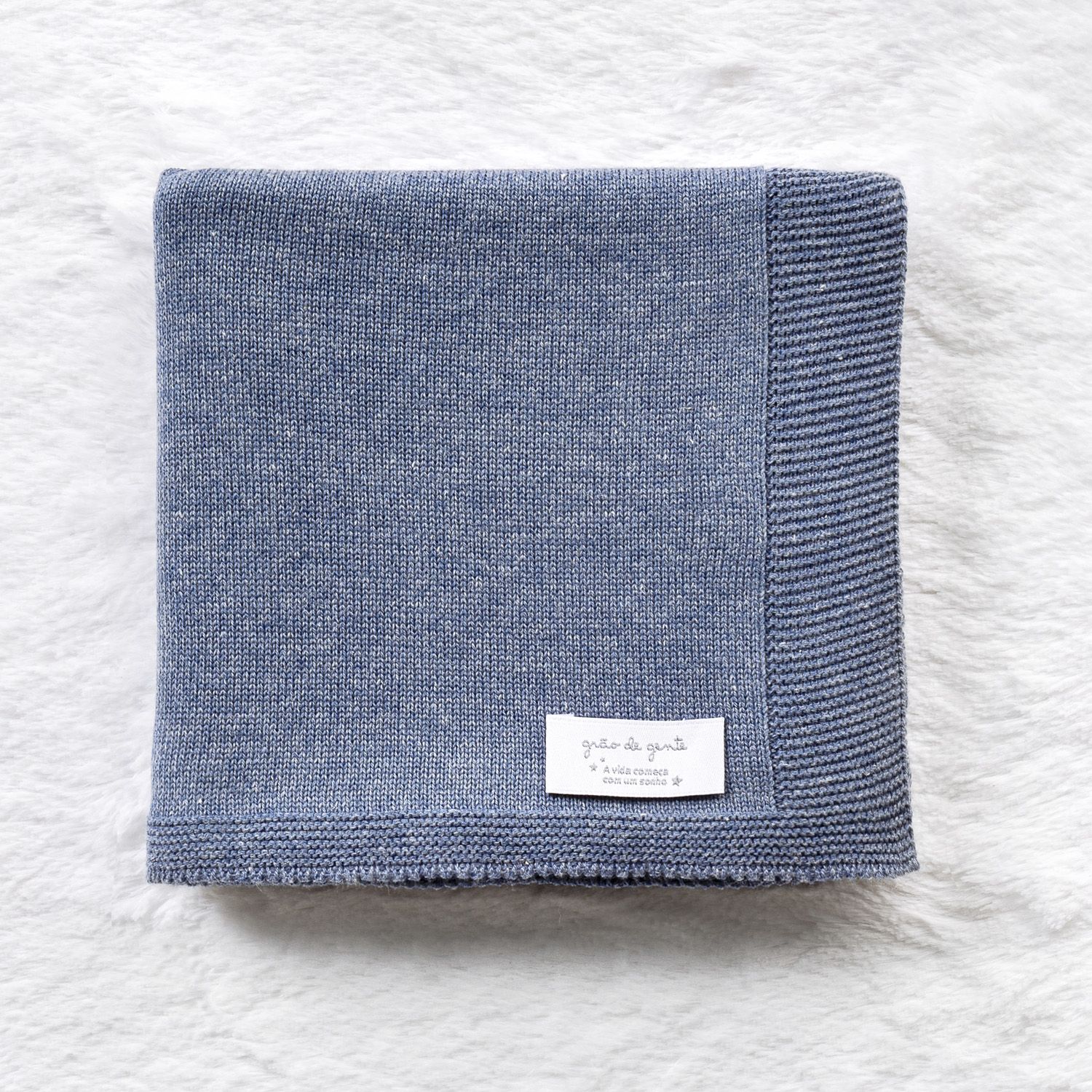 Saída Maternidade Tricot com Bolsinho e Listras Cinza e Azul Jeans 03 Peças