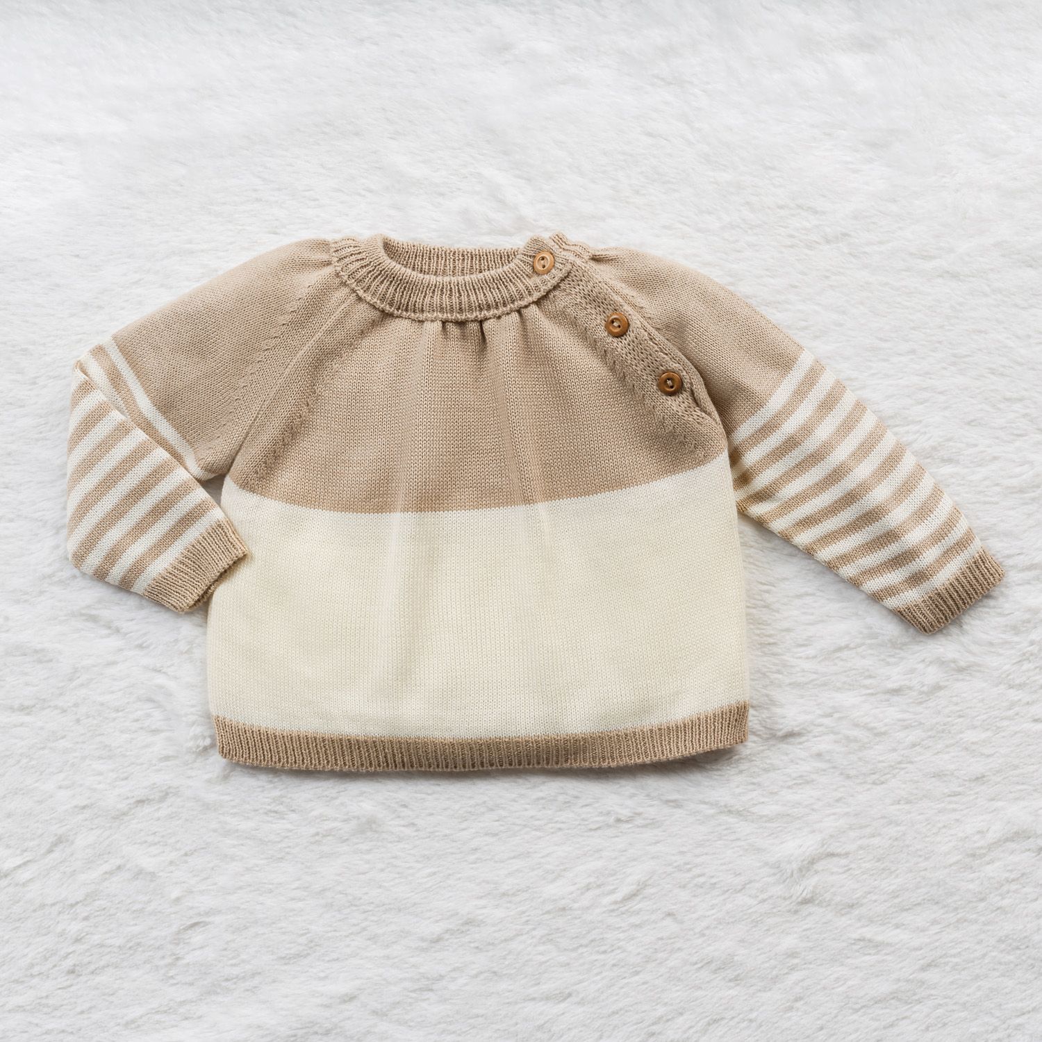 Saída Maternidade Tricot com Bolsinho e Listras Cinza e Azul Jeans 03 Peças