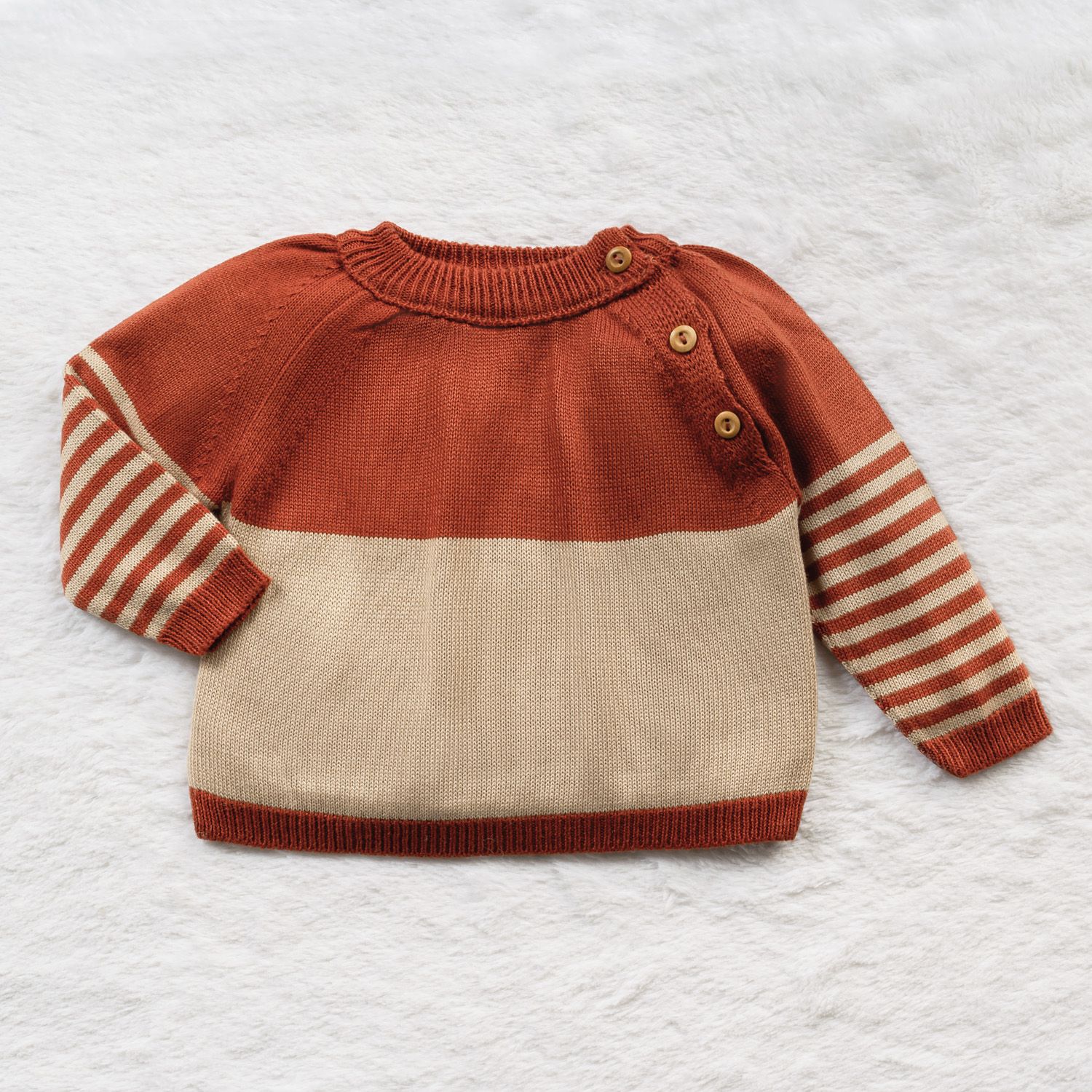 Saída Maternidade Tricot com Bolsinho e Listras Cinza e Azul Jeans 03 Peças