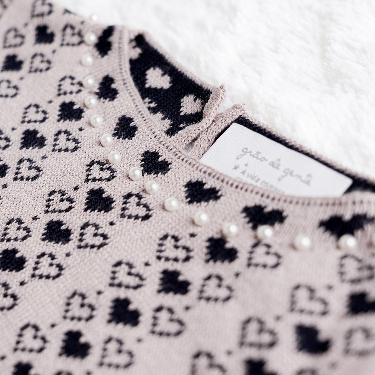 Saída Maternidade Tricot Mademoiselle Coração Nude e Azul Marinho 02 Peças