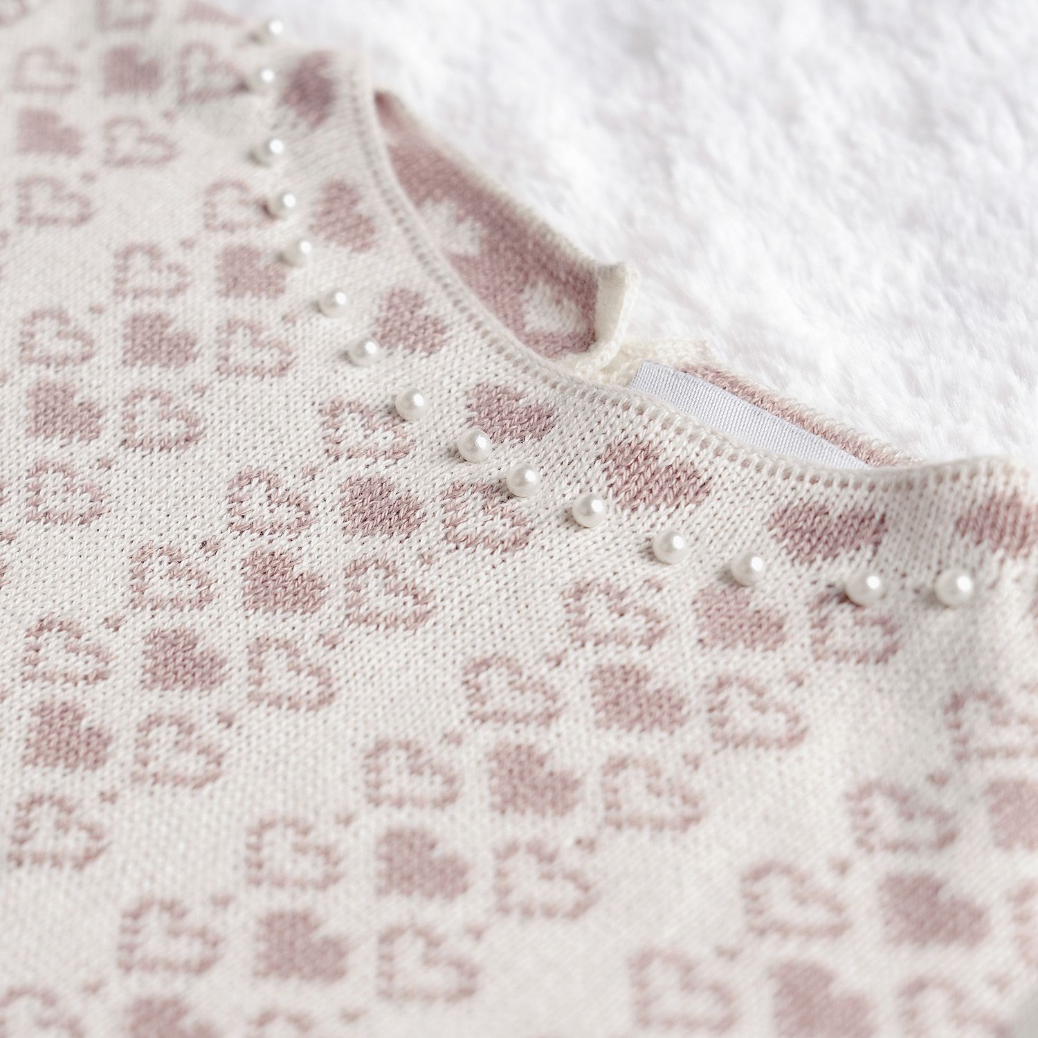 Saída Maternidade Tricot Mademoiselle Coração Nude e Azul Marinho 02 Peças