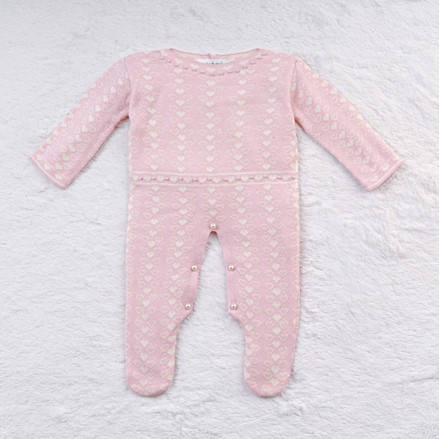 Saída Maternidade Tricot Mademoiselle Coração Nude e Azul Marinho 02 Peças