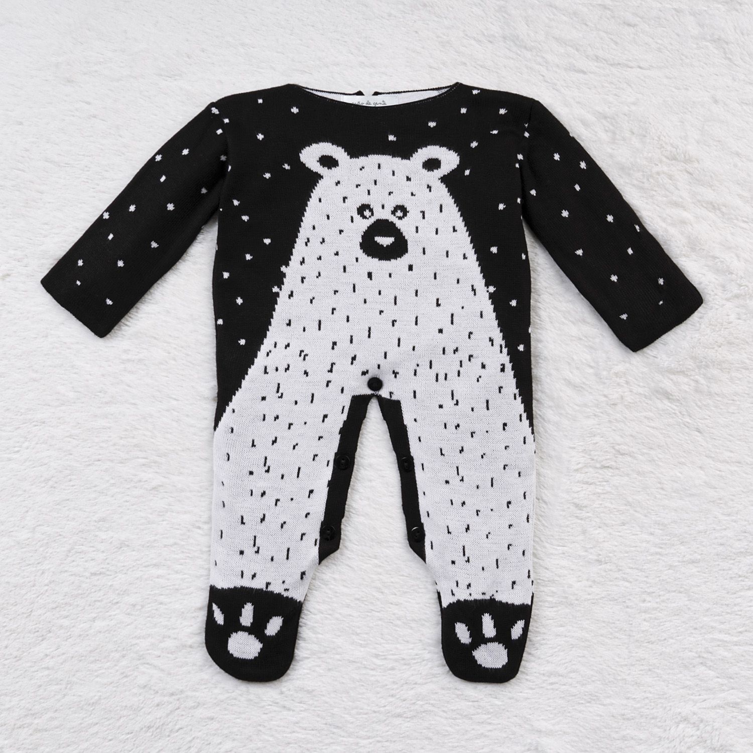 Saída Maternidade Tricot Jacquard Urso Nórdico Preto 02 Peças