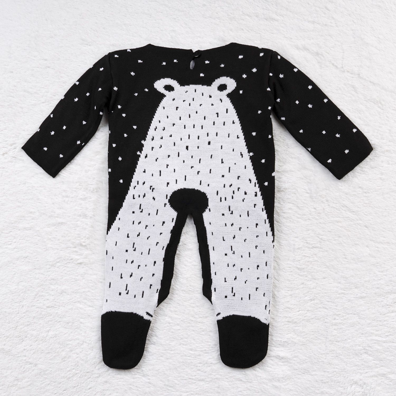 Saída Maternidade Tricot Jacquard Urso Nórdico Preto 02 Peças