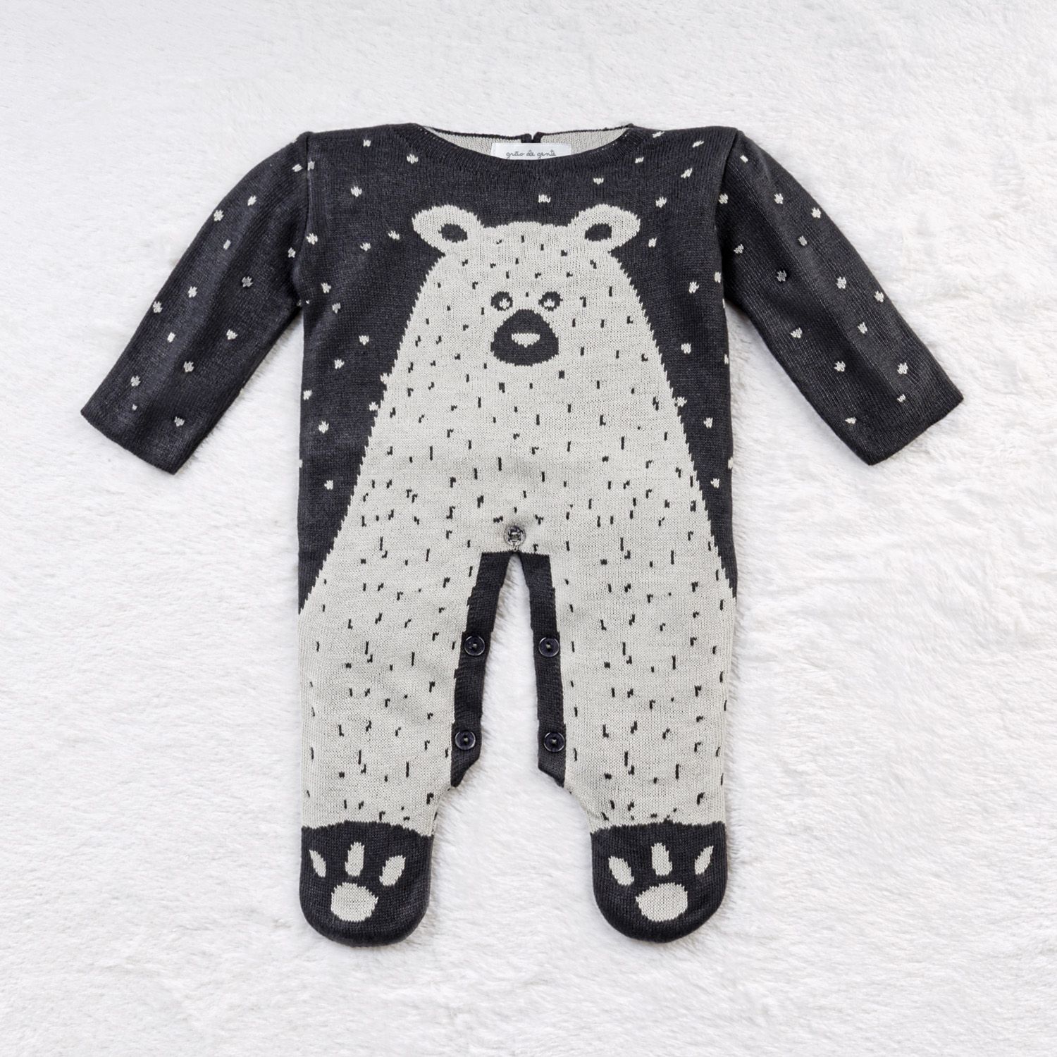 Saída Maternidade Tricot Jacquard Urso Nórdico Preto 02 Peças