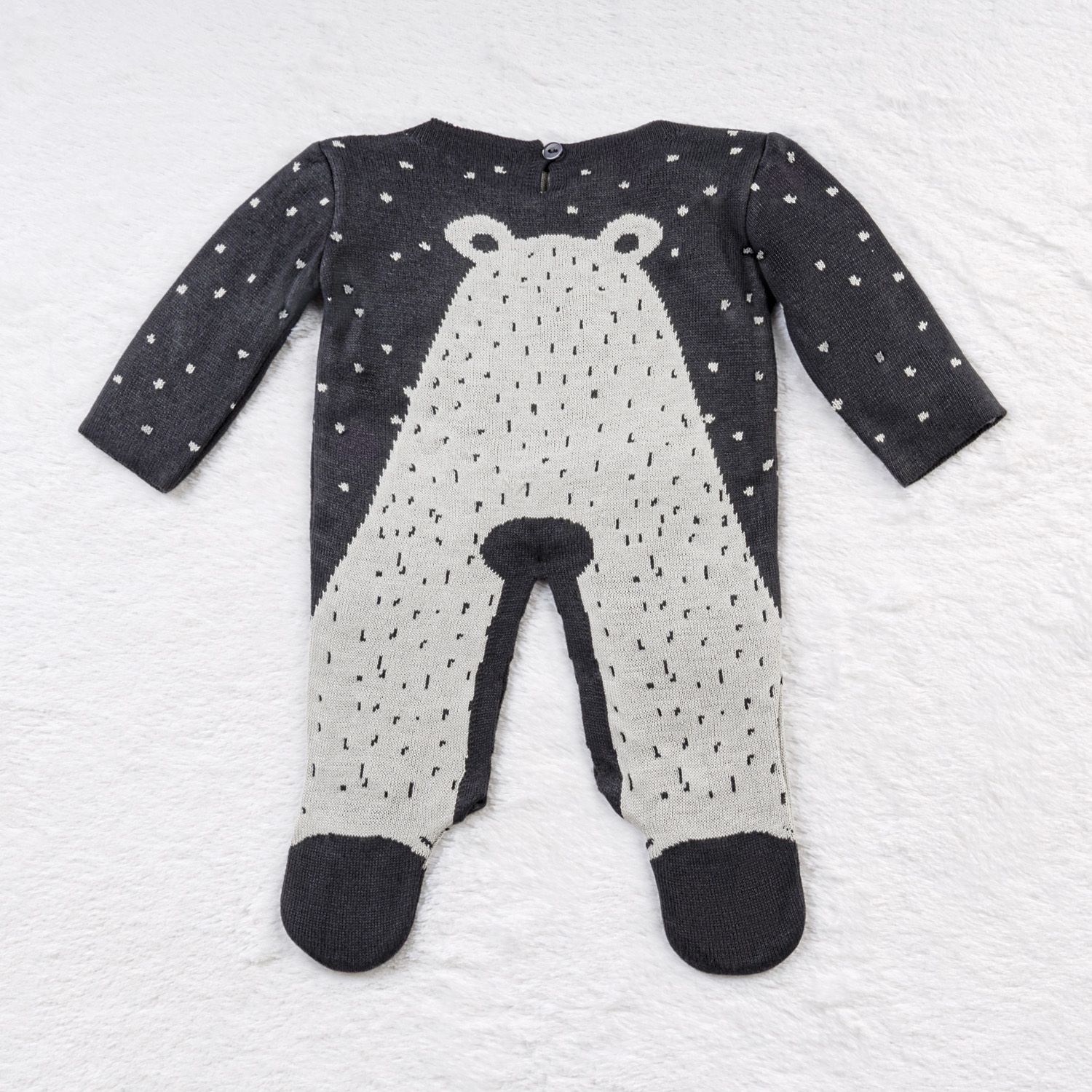 Saída Maternidade Tricot Jacquard Urso Nórdico Preto 02 Peças