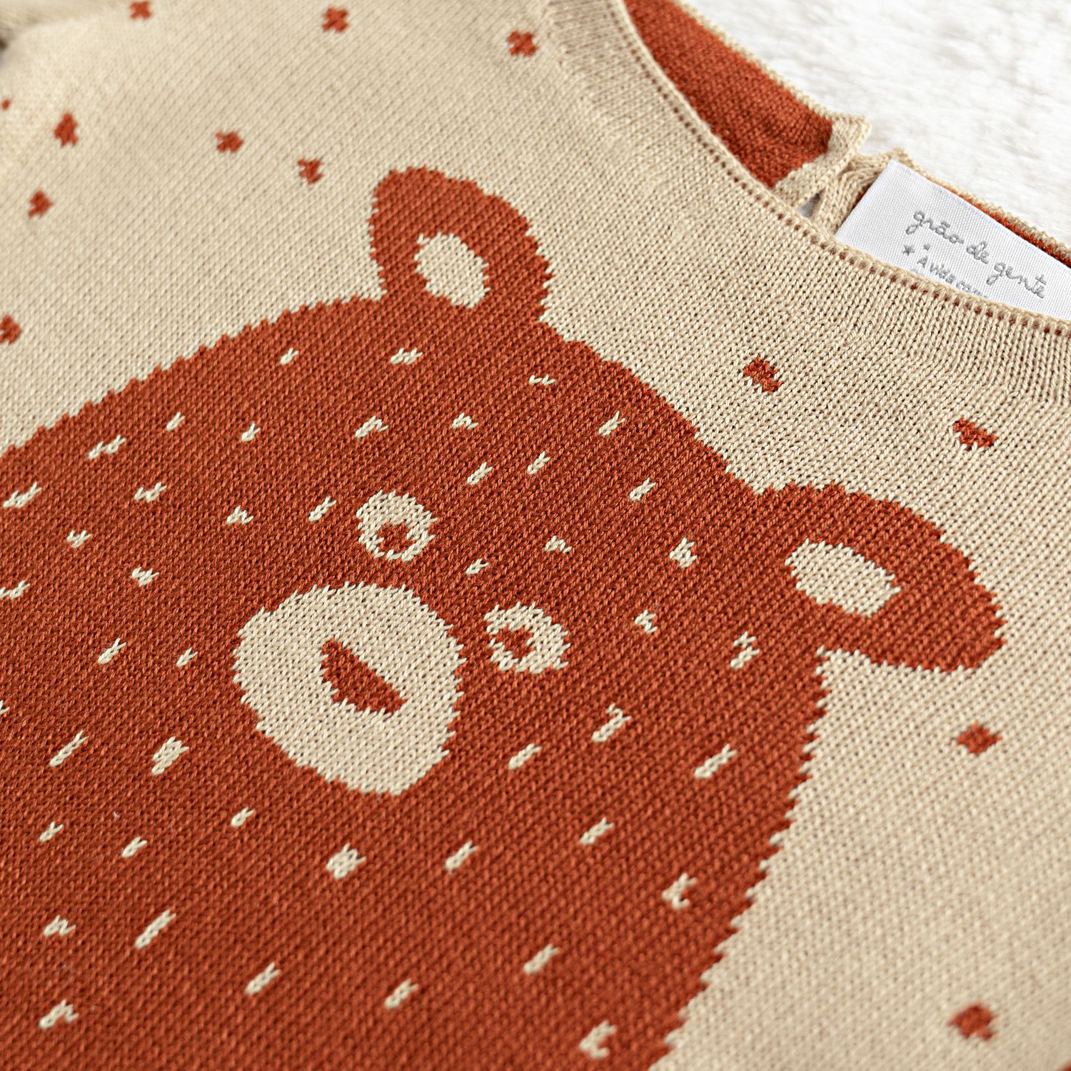 Saída Maternidade Tricot Jacquard Urso Nórdico Preto 02 Peças