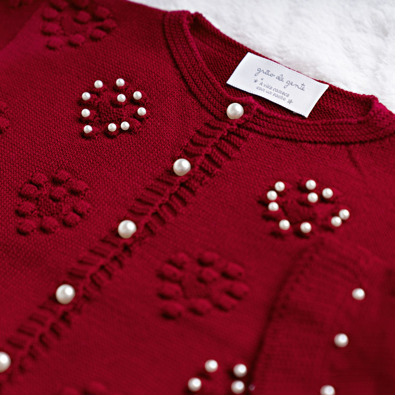 Casaquinho Tricot Coração e Pérola Vermelho