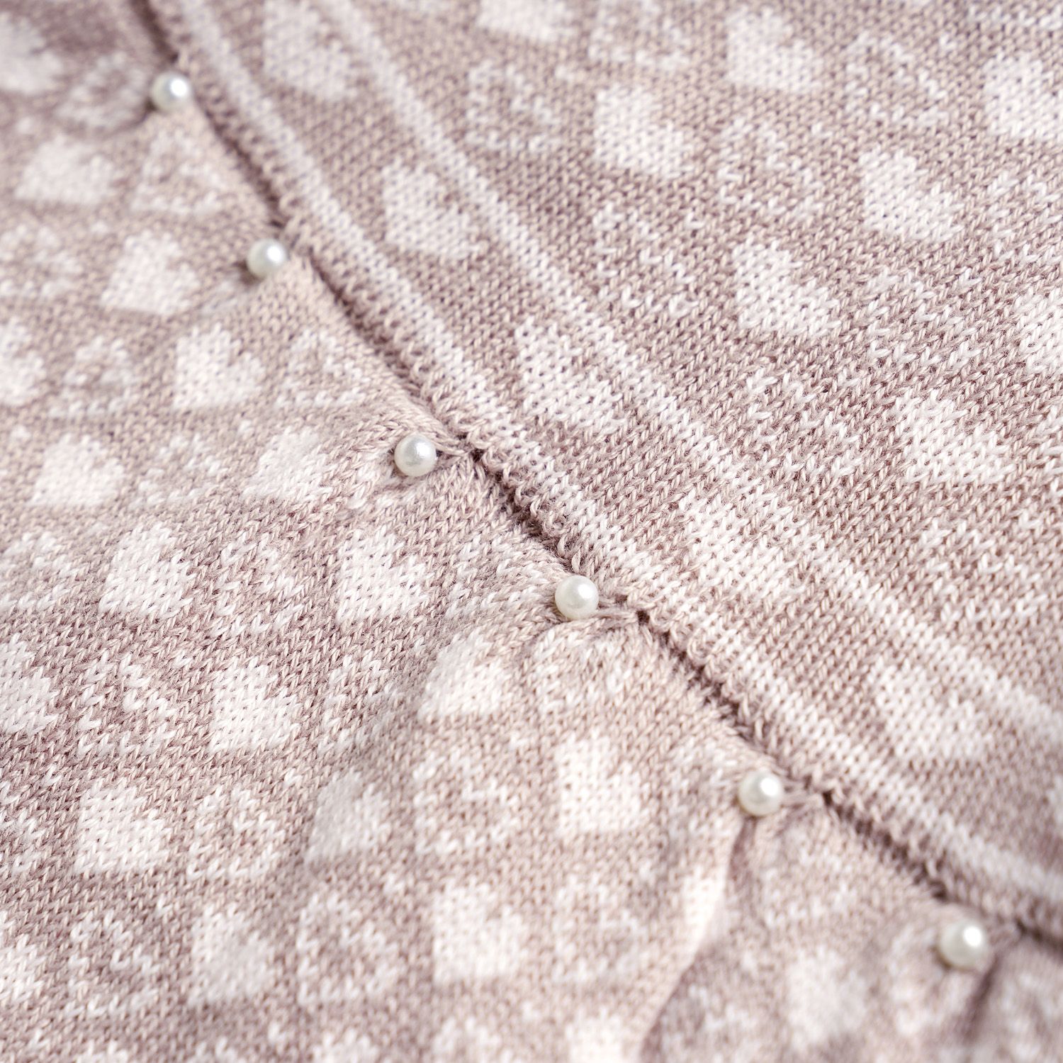 Vestido Tricot Jacquard Petit Coração com Pérolas Rosa