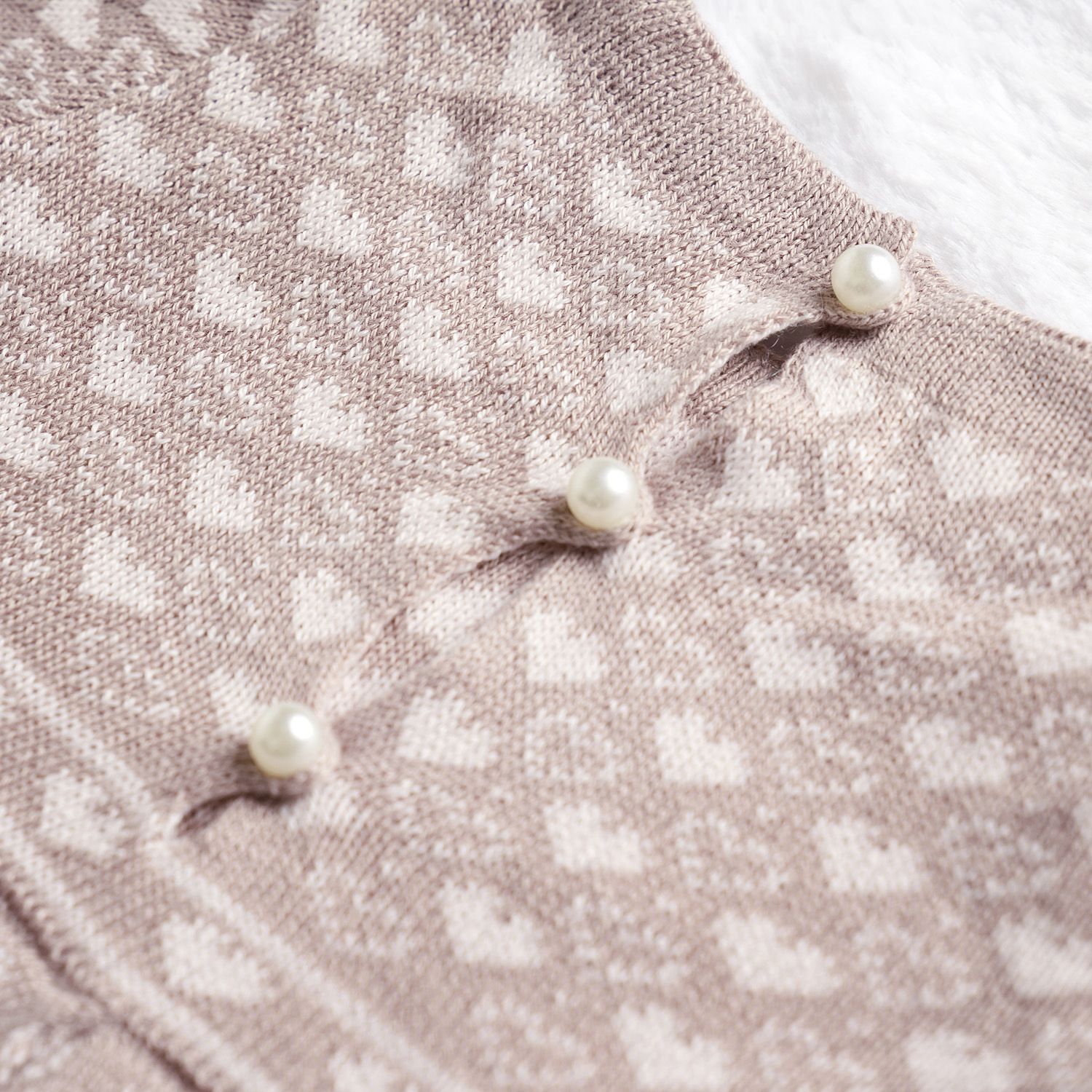 Vestido Tricot Jacquard Petit Coração com Pérolas Rosa