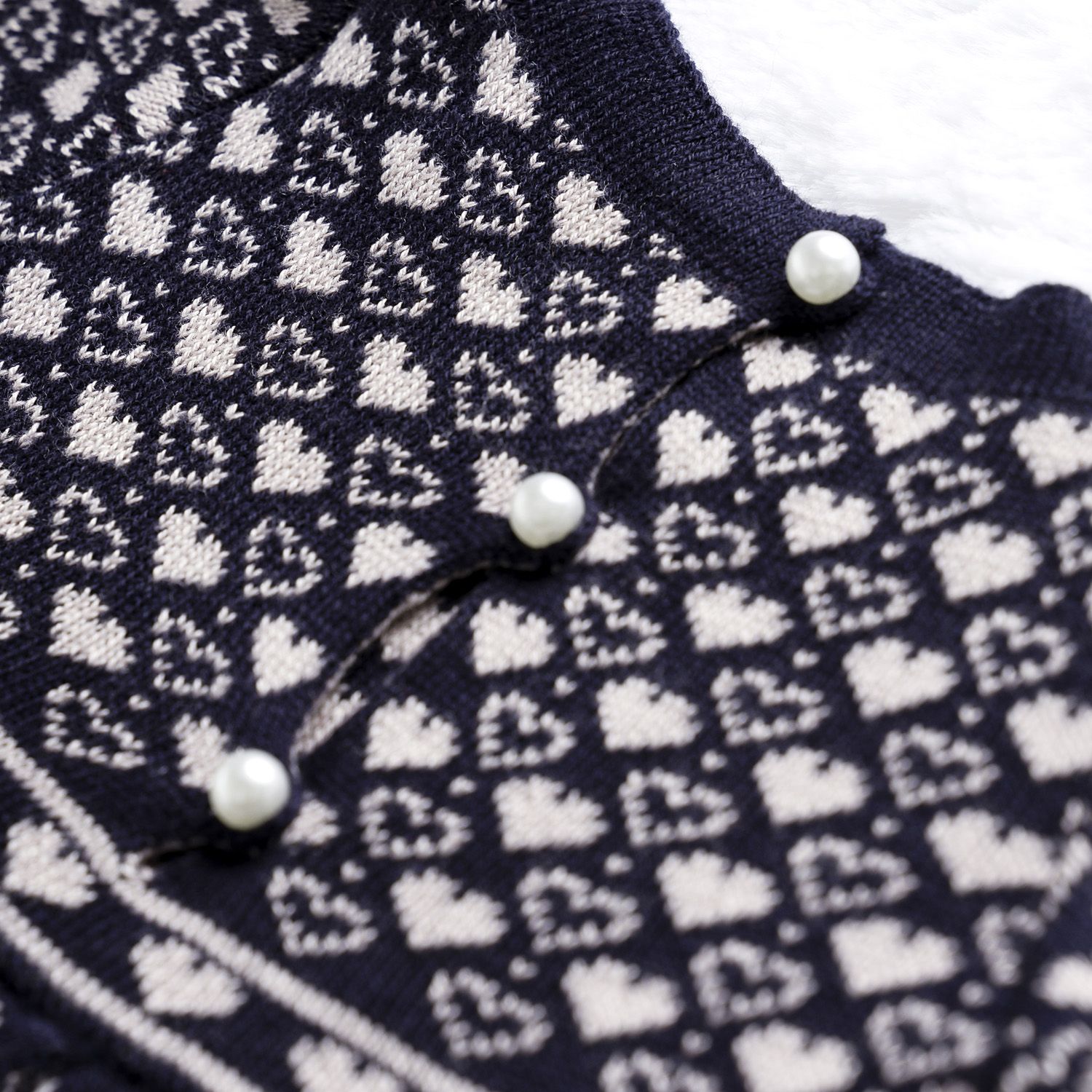 Vestido Tricot Jacquard Petit Coração com Pérolas Rosa