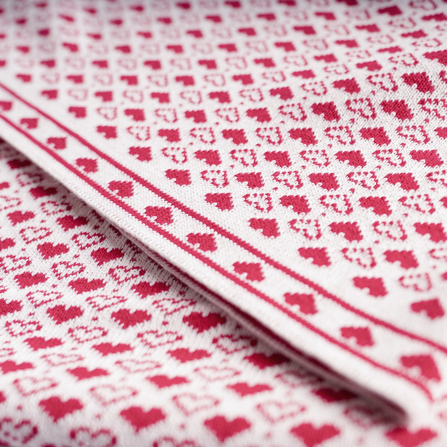 Manta Bebê Tricot Jacquard Petit Coração Rosa Dupla Face 80cm