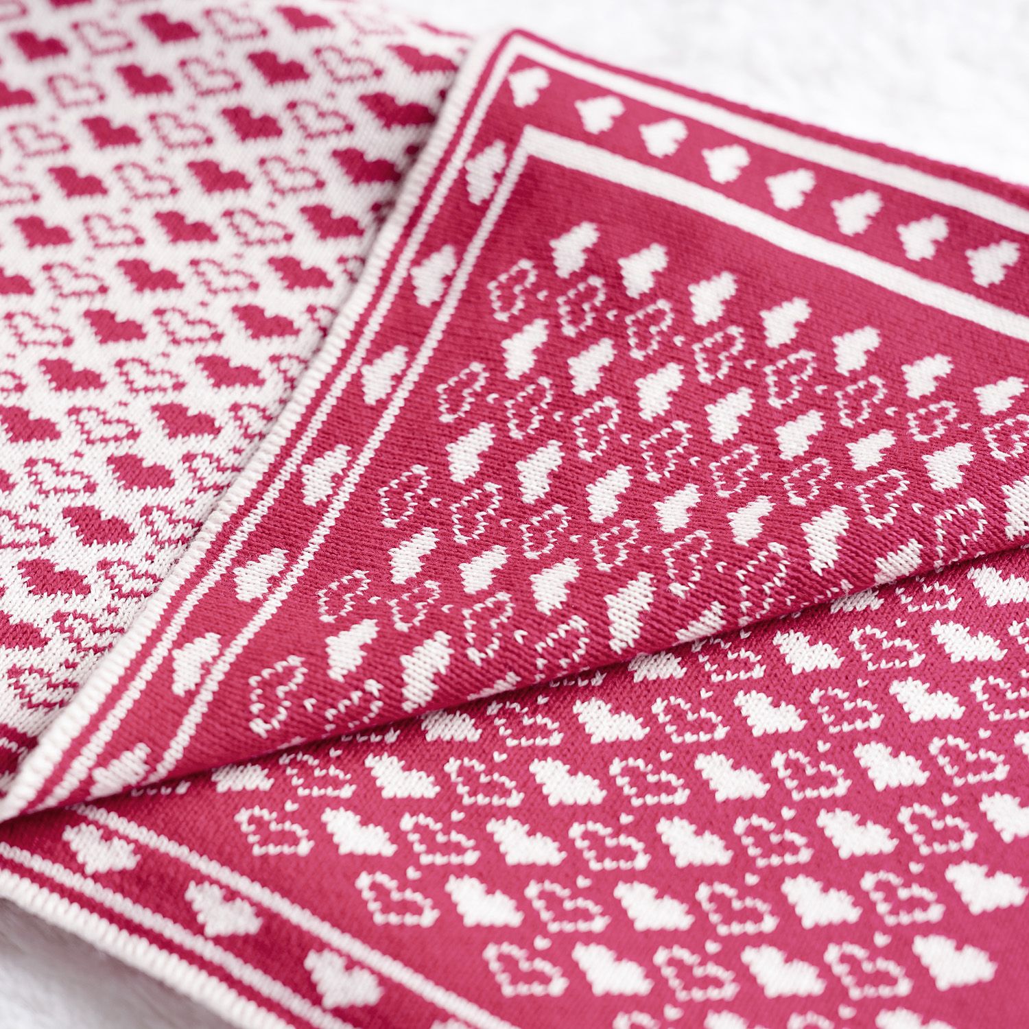 Manta Bebê Tricot Jacquard Petit Coração Rosa Dupla Face 80cm