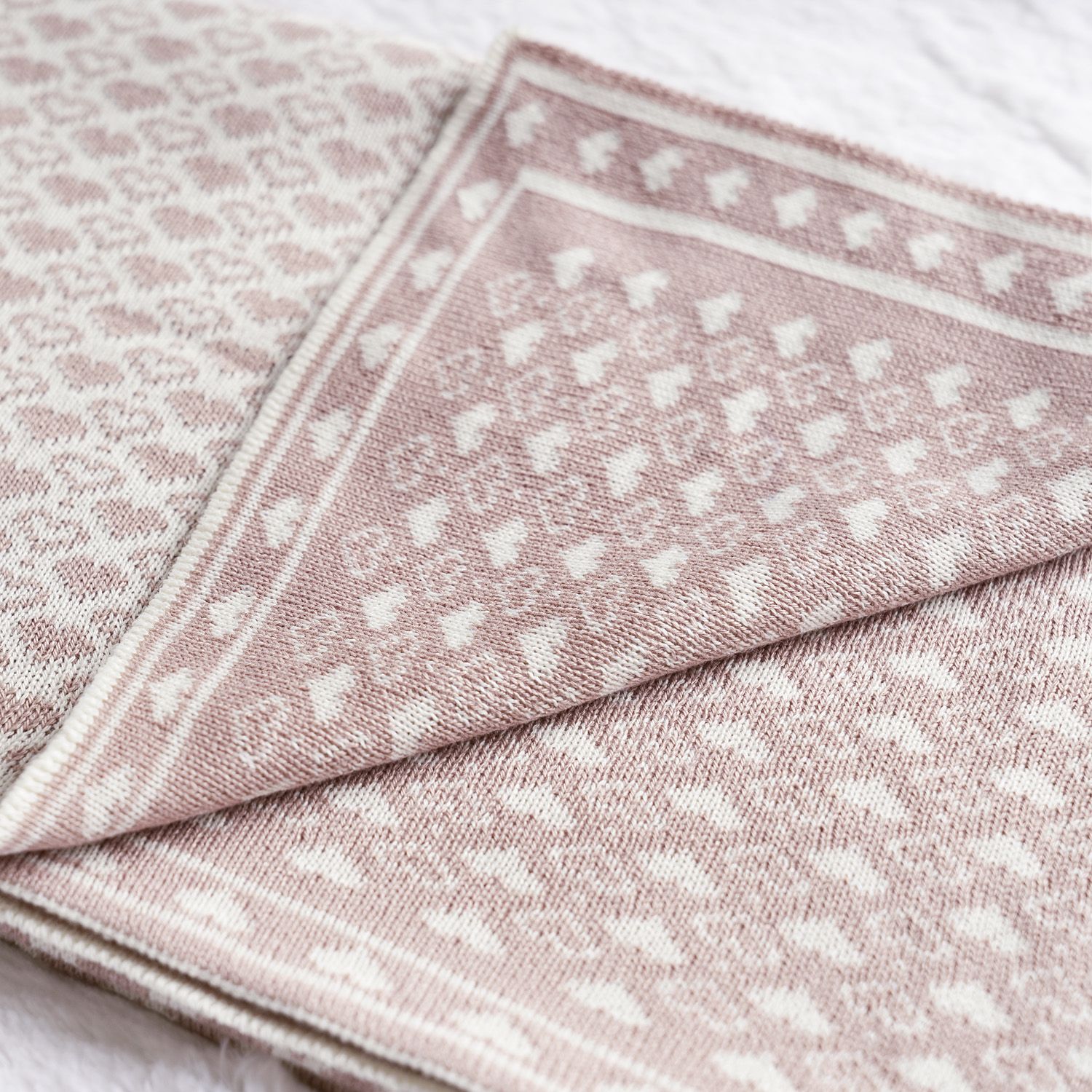 Manta Bebê Tricot Jacquard Petit Coração Rosa Dupla Face 80cm