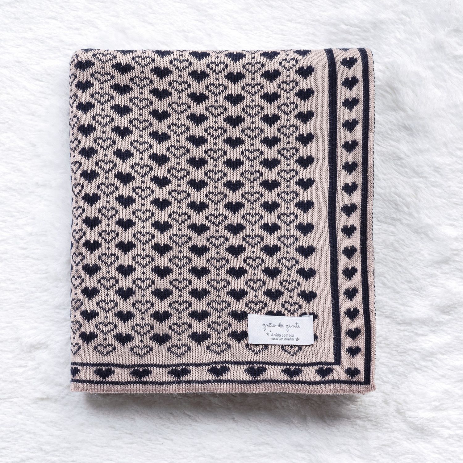 Manta Bebê Tricot Jacquard Petit Coração Rosa Dupla Face 80cm