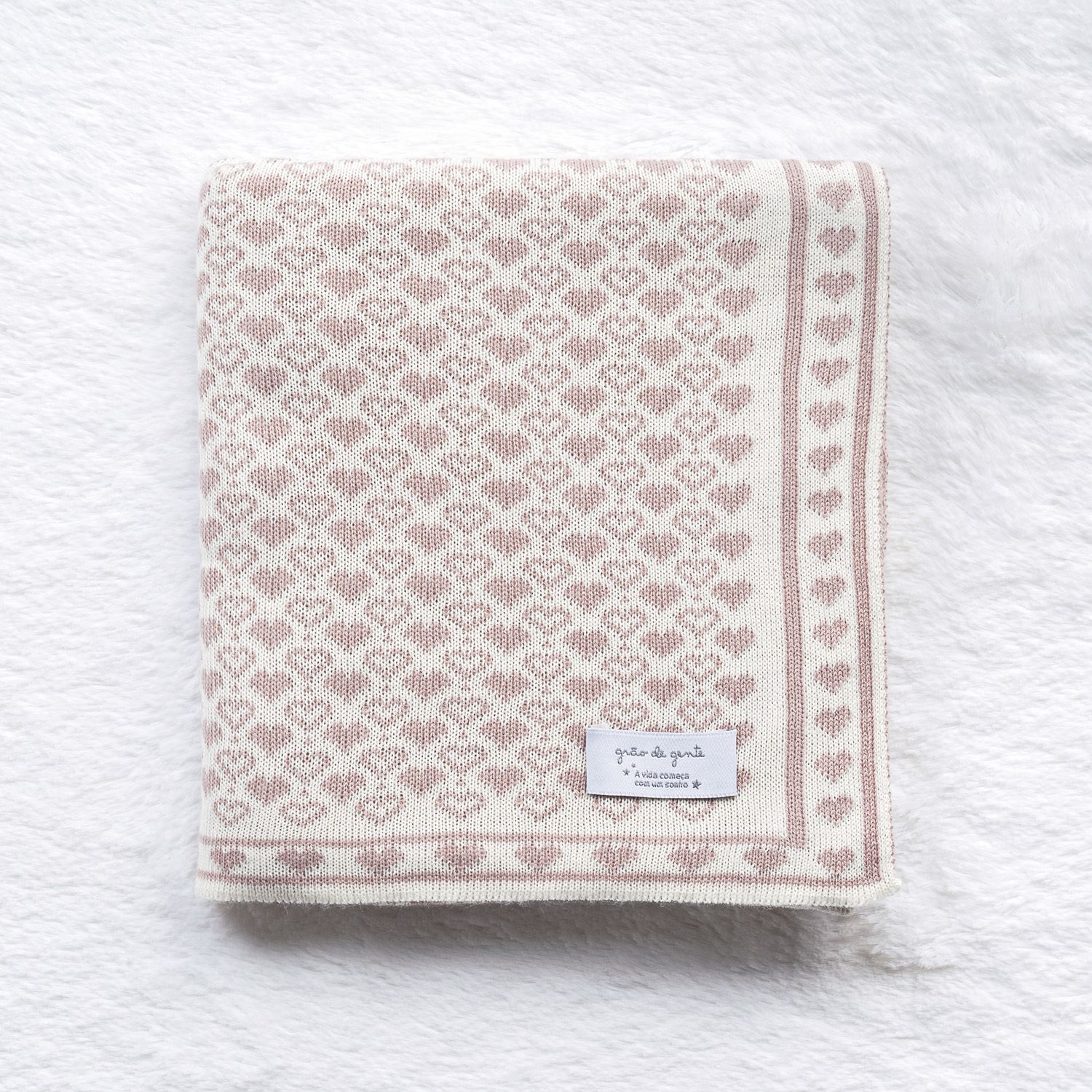 Manta Bebê Tricot Jacquard Petit Coração Rosa Dupla Face 80cm
