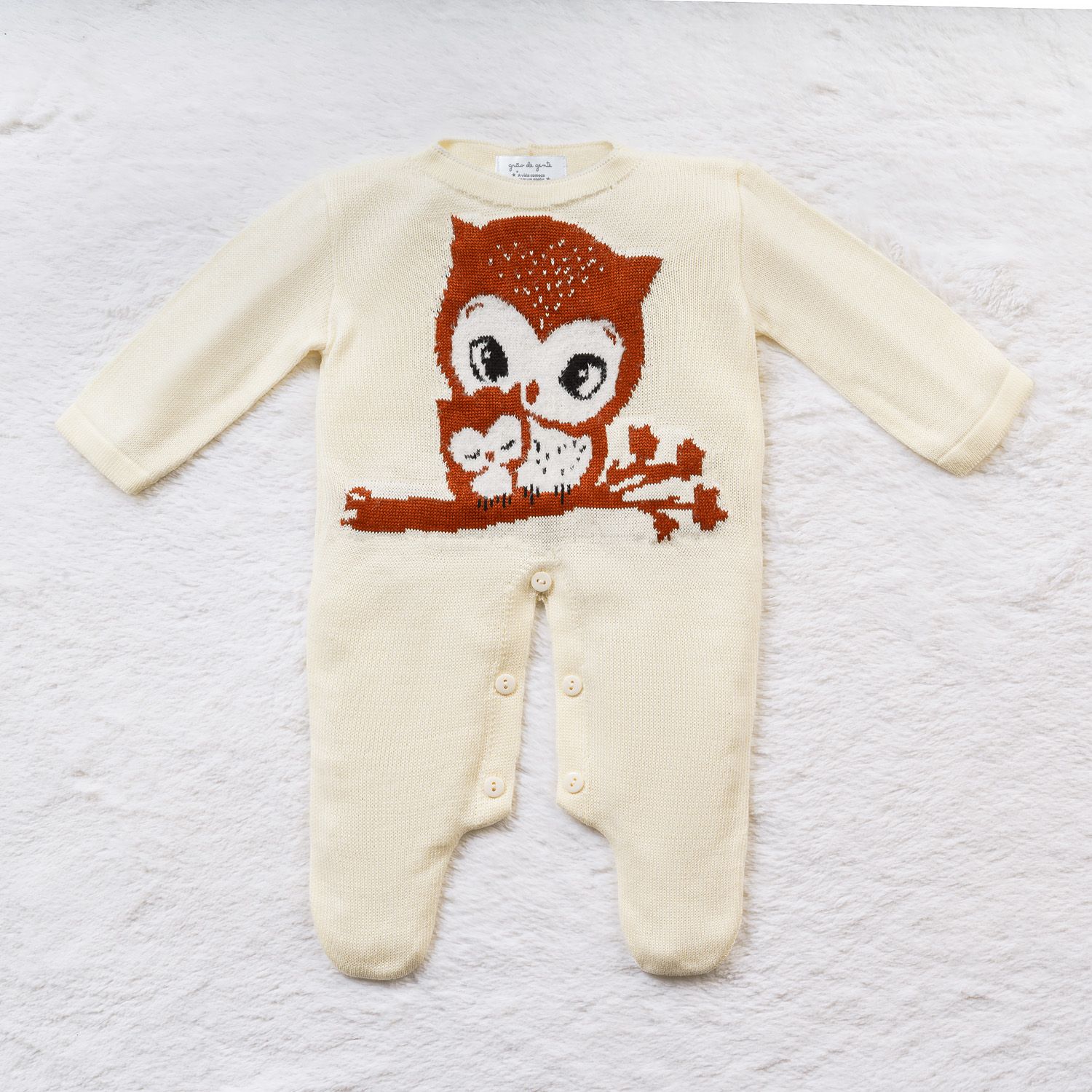 Macacão Tricot Jacquard Mamãe Coruja Amarelo Jasmim