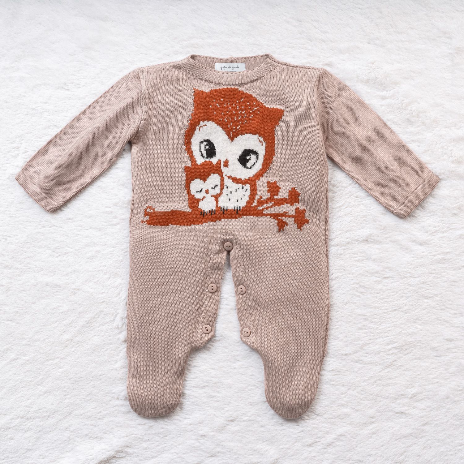 Macacão Tricot Jacquard Mamãe Coruja Amarelo Jasmim