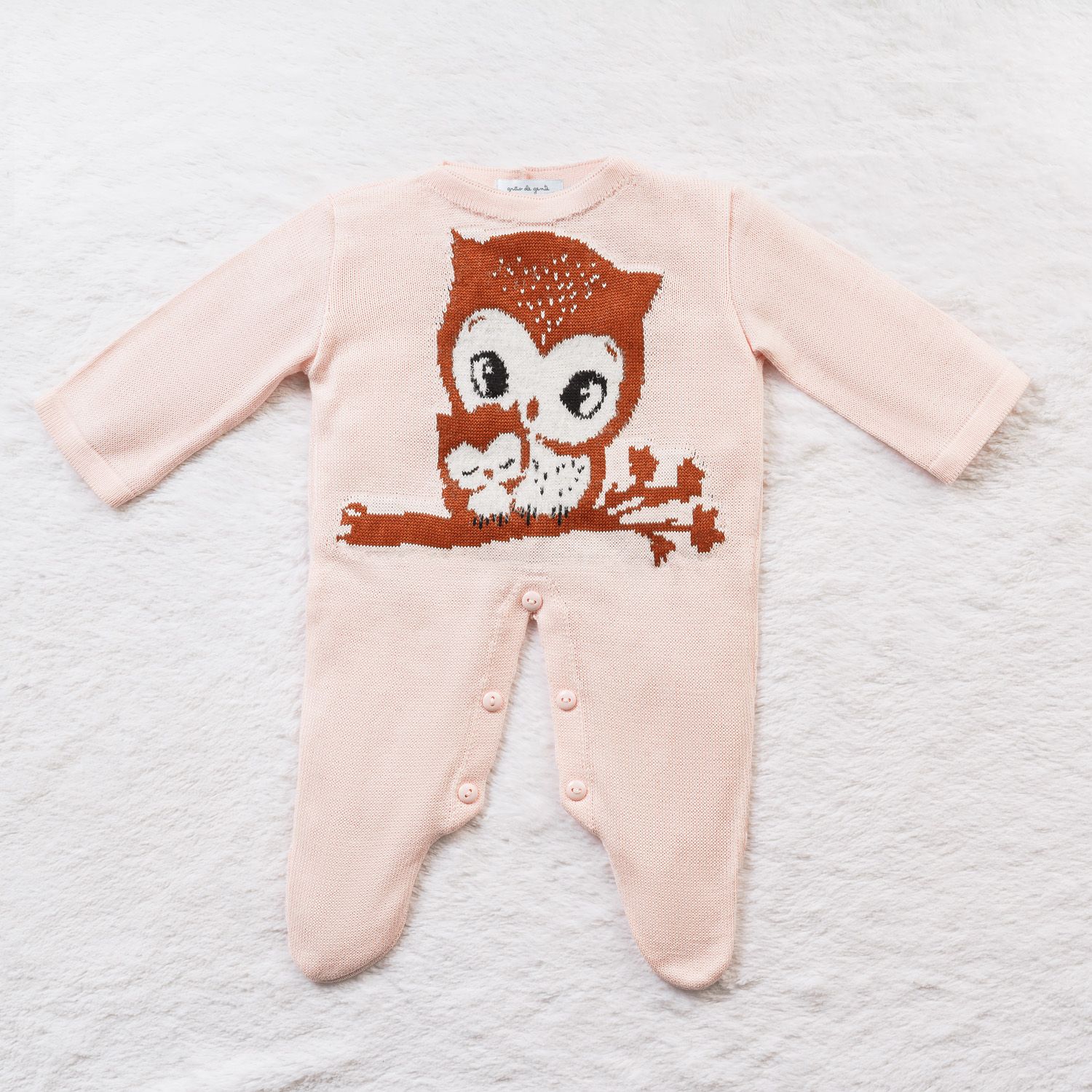 Macacão Tricot Jacquard Mamãe Coruja Amarelo Jasmim