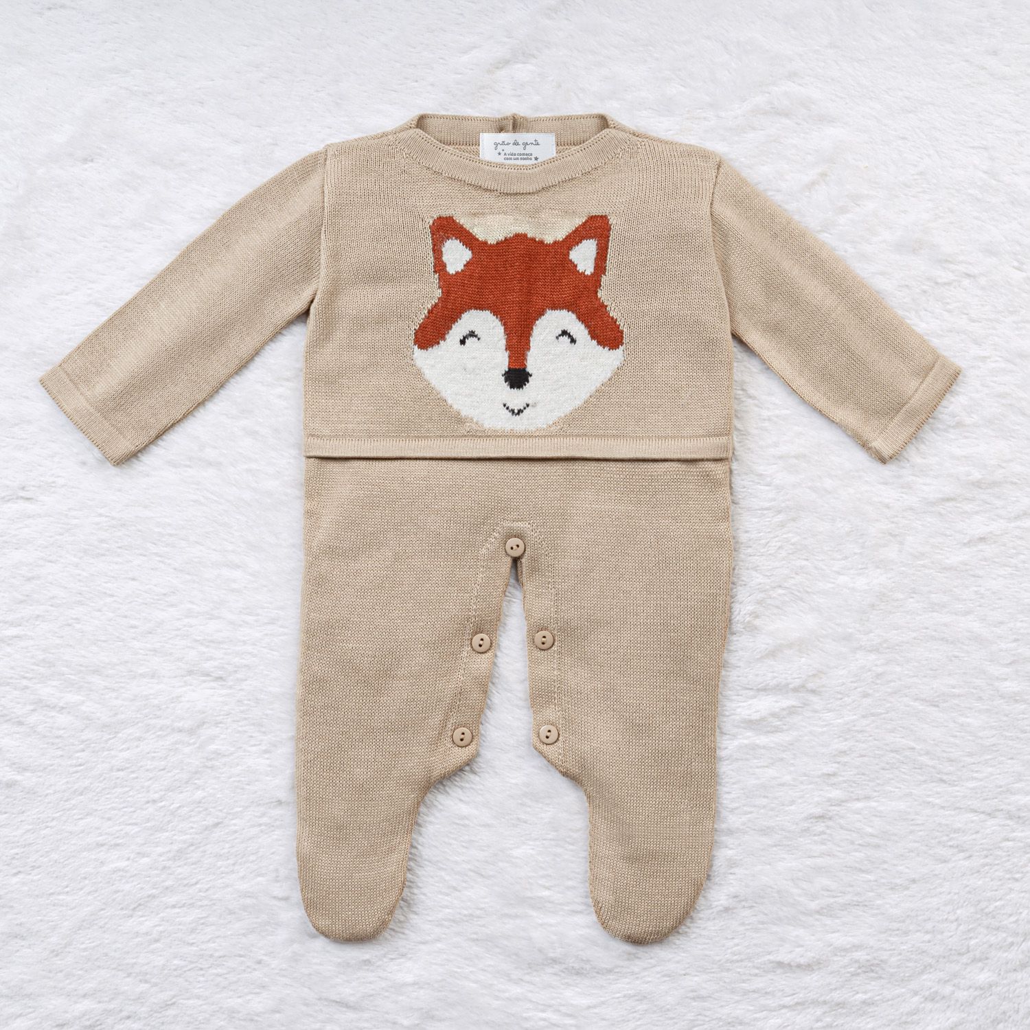 Macacão Tricot Jacquard Raposa Feliz Azul Marinho