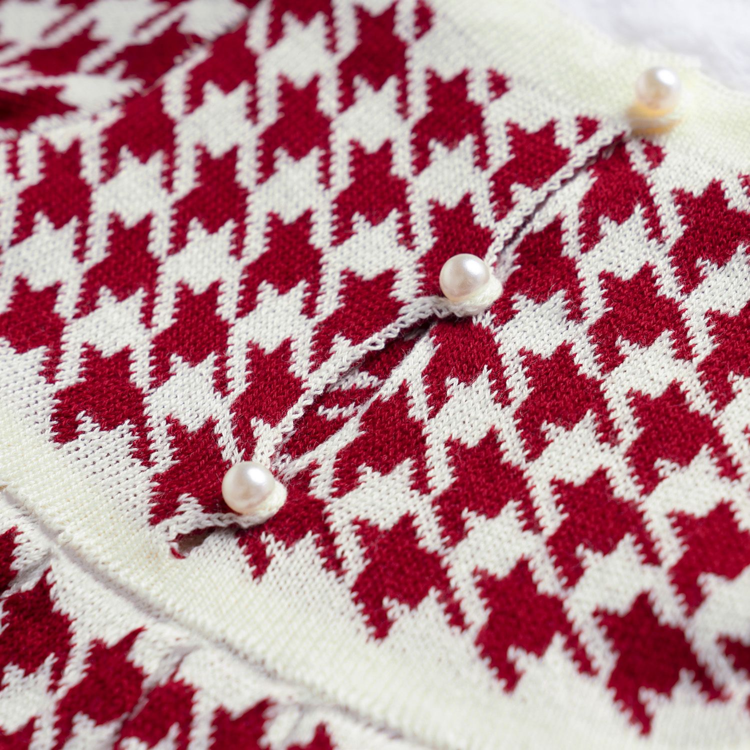 Vestido Tricot Jacquard Pied de Poule com Laço Preto