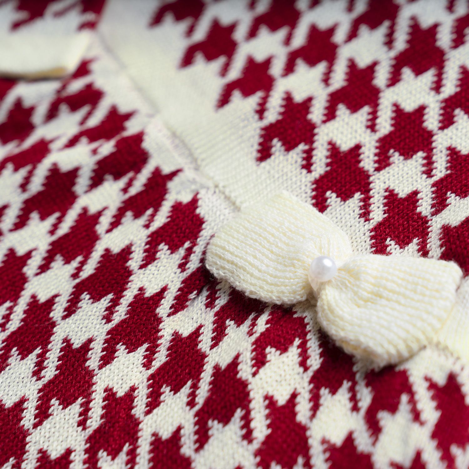 Vestido Tricot Jacquard Pied de Poule com Laço Preto