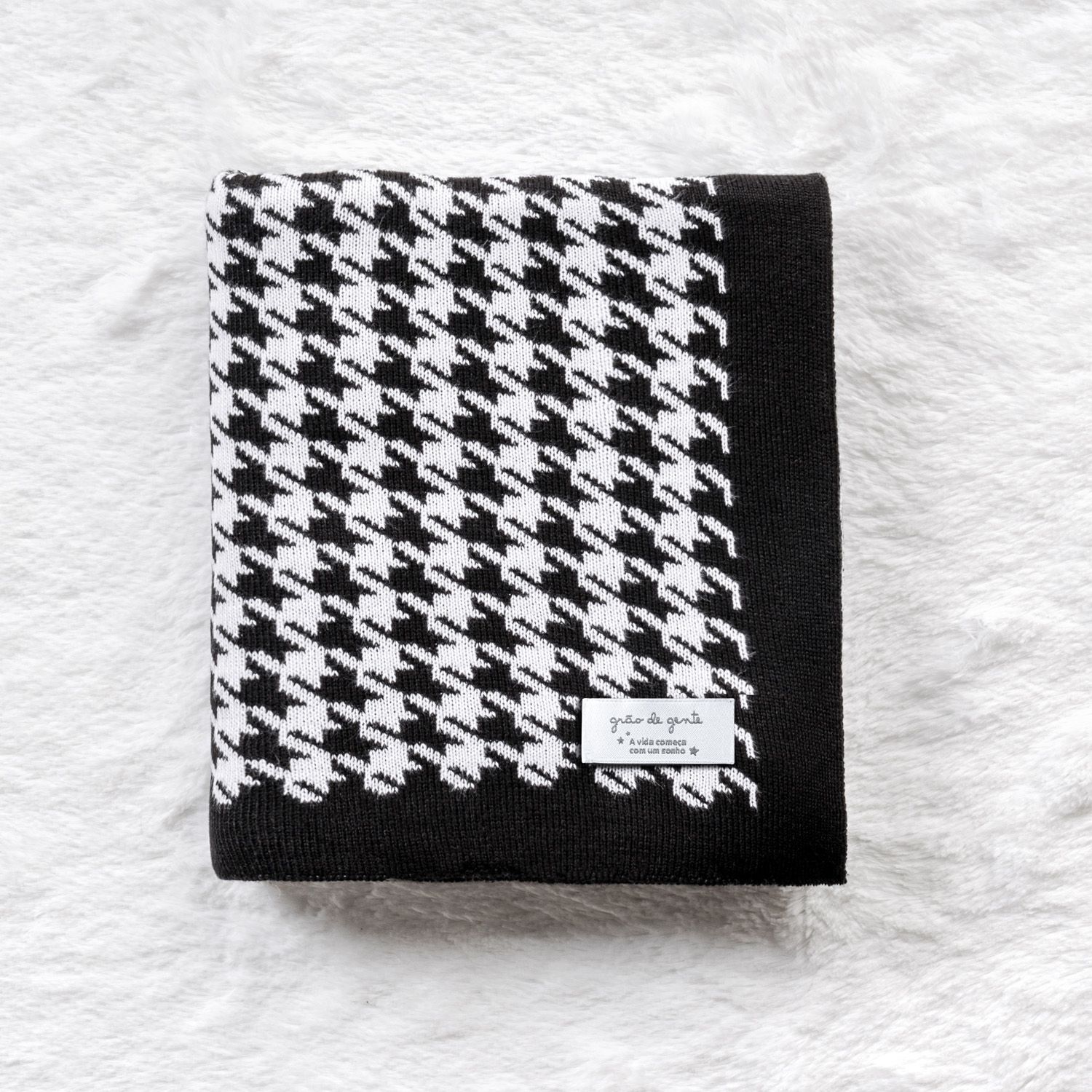 Manta Bebê Tricot Jacquard Pied de Poule Preto 80cm