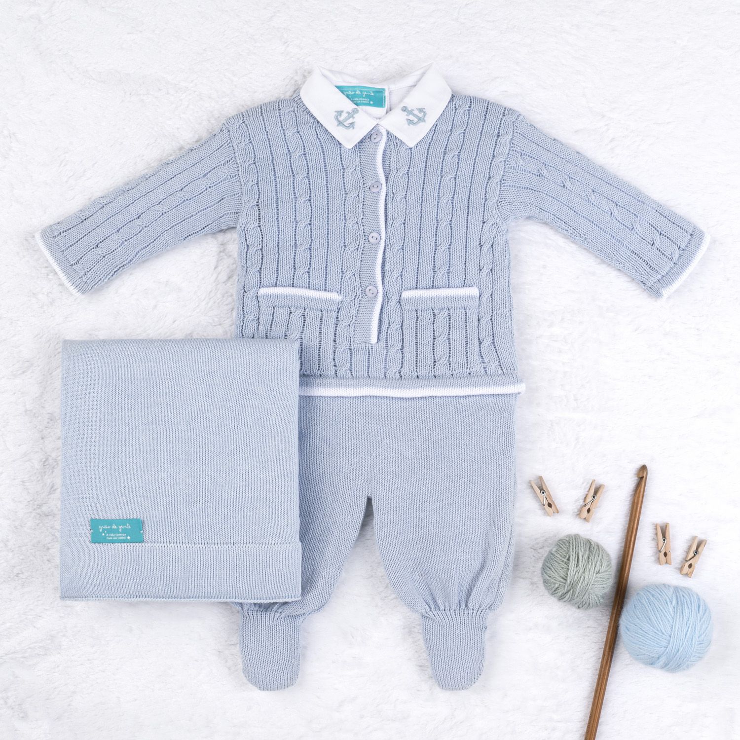 Saída Maternidade Tricot Navy Azul 03 Peças