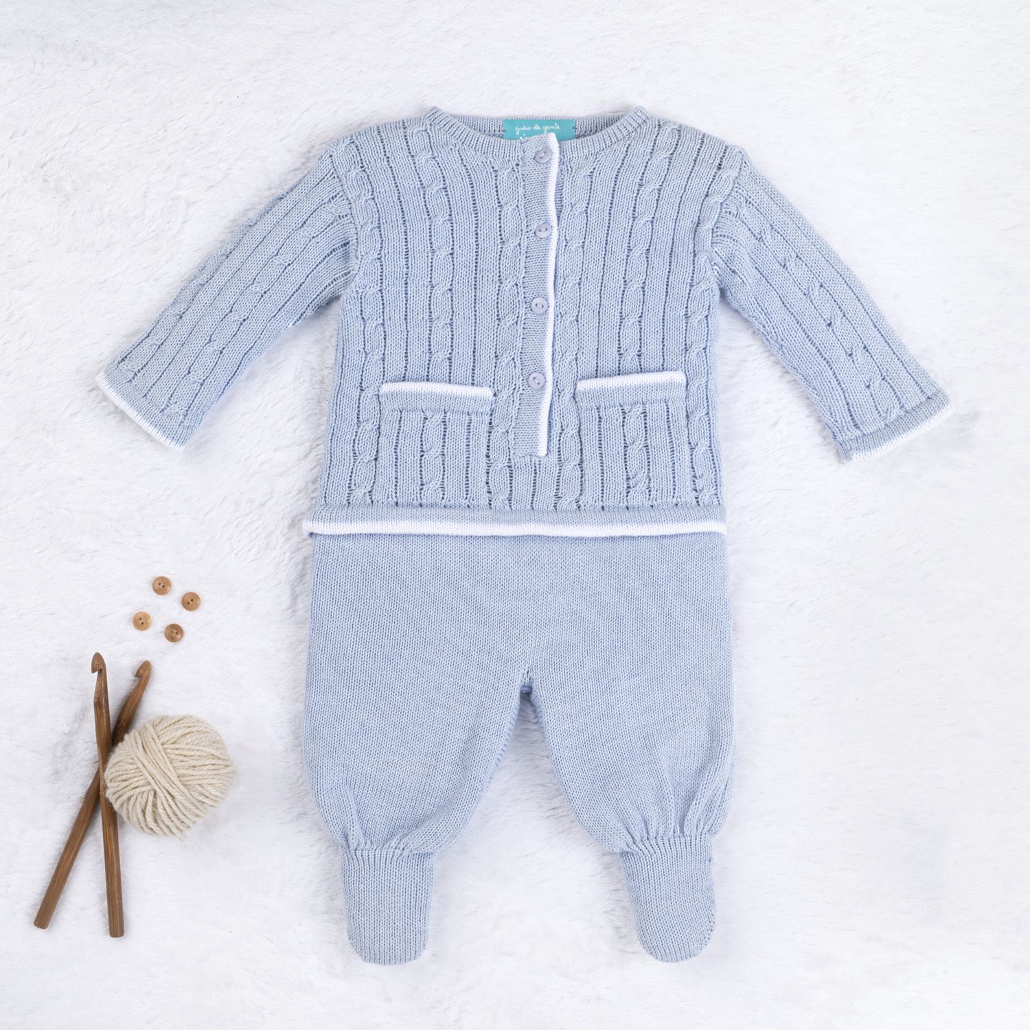 Saída Maternidade Tricot Navy Azul 03 Peças