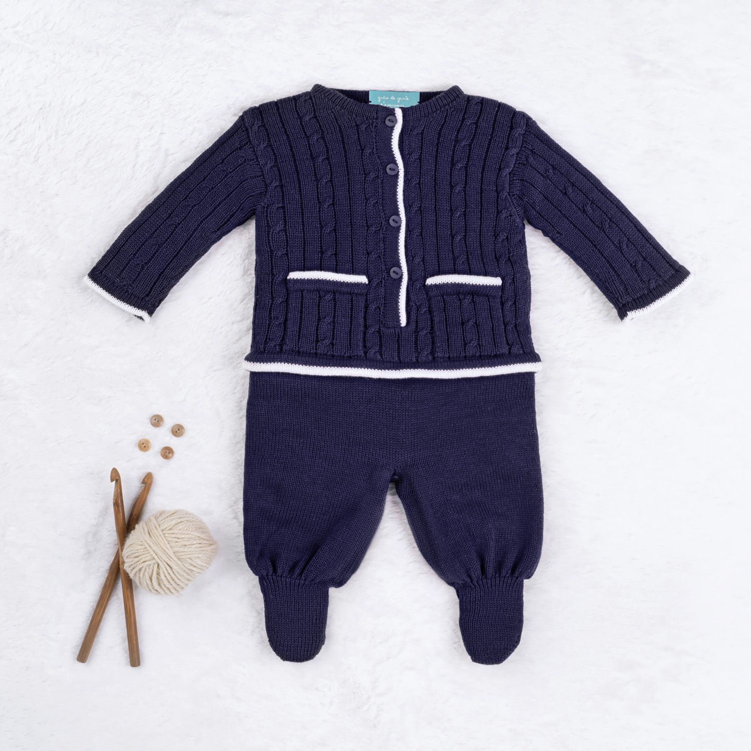 Saída Maternidade Tricot Navy Azul 03 Peças