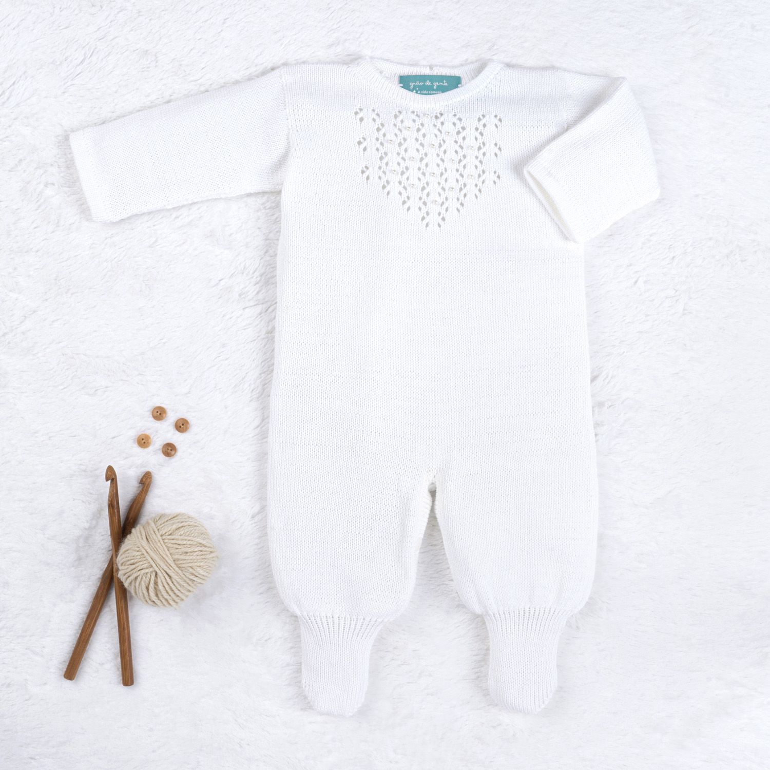 Saída Maternidade Tricot Marselha com Pérola Rosa 03 Peças