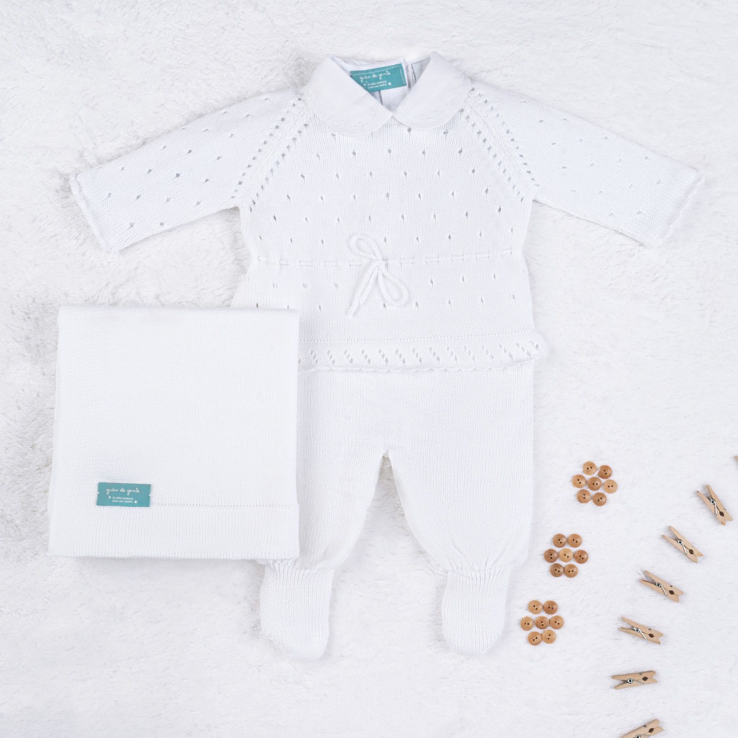 Saída Maternidade Tricot Camélia Rosa 03 Peças