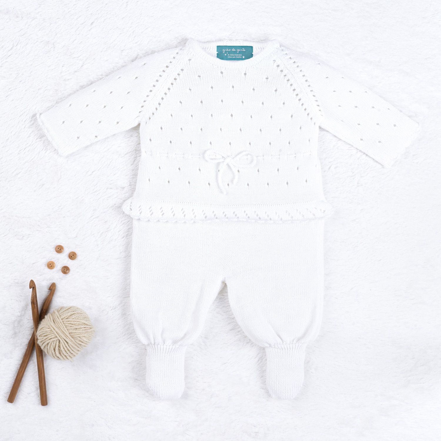 Saída Maternidade Tricot Camélia Rosa 03 Peças