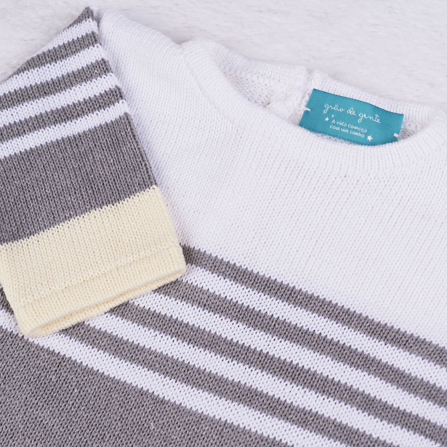 Saída Maternidade Tricot Reizinho Azul Marinho e Cinza 03 Peças