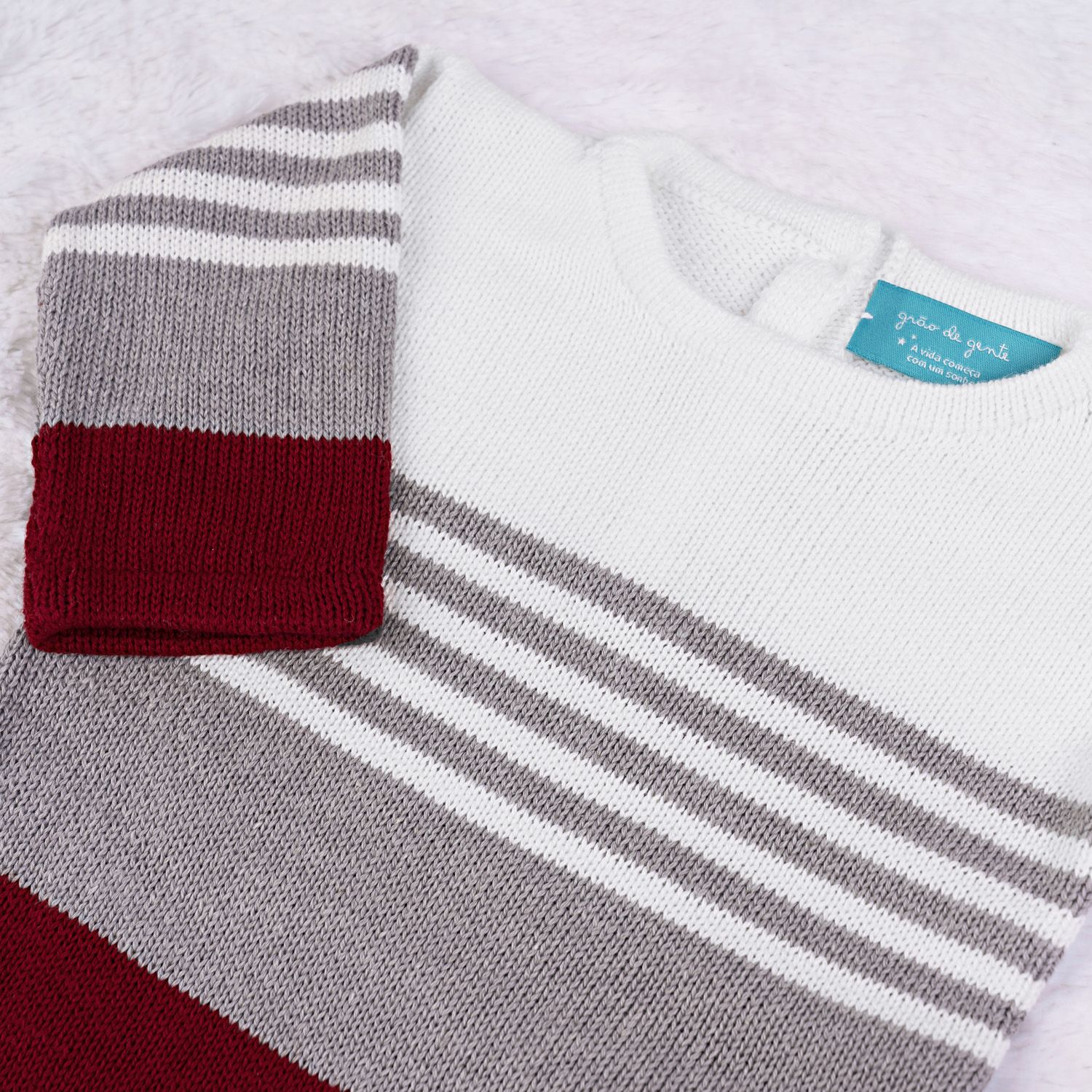 Saída Maternidade Tricot Reizinho Azul Marinho e Cinza 03 Peças