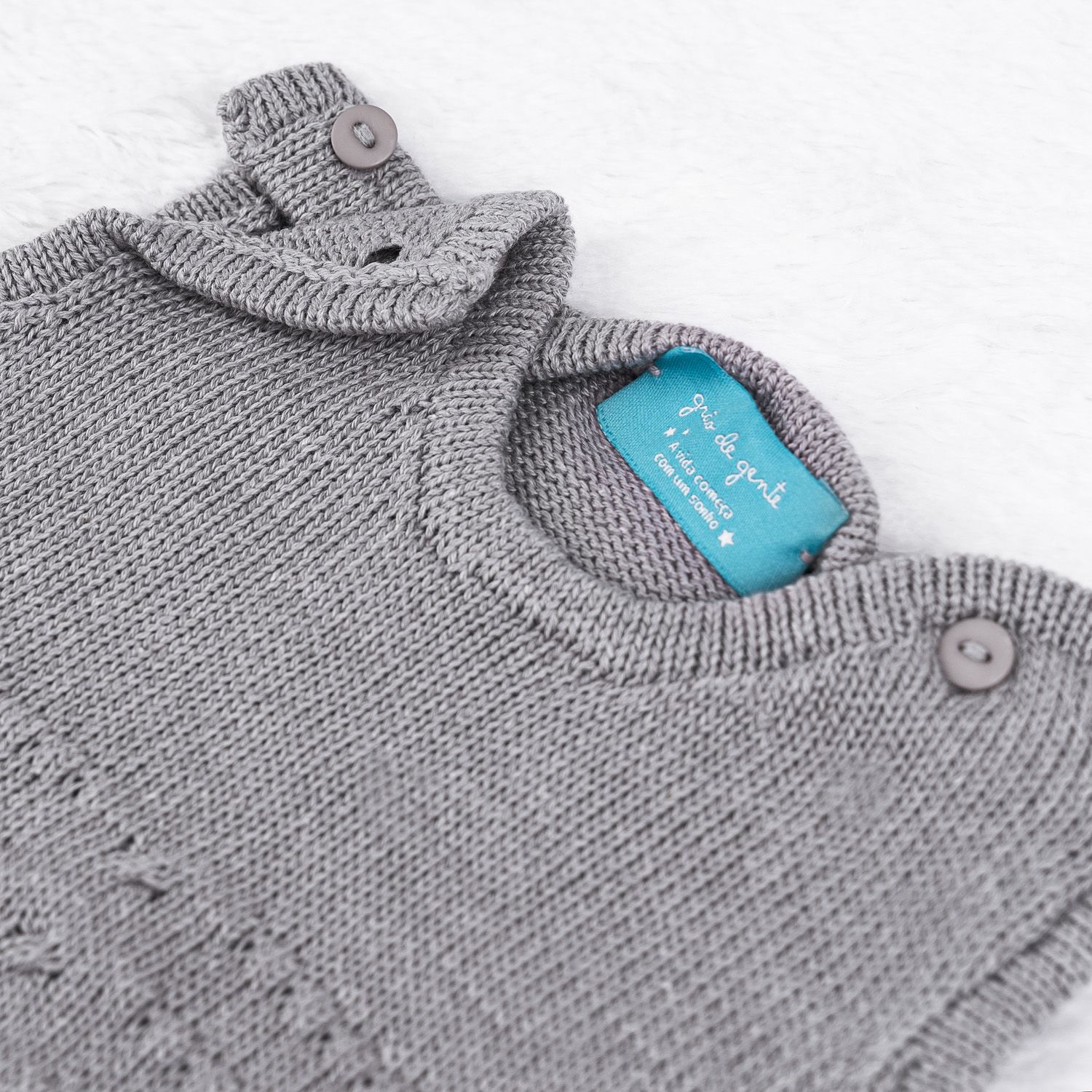 Saída Maternidade Tricot com Macacão e Body Requinte Cinza 03 Peças