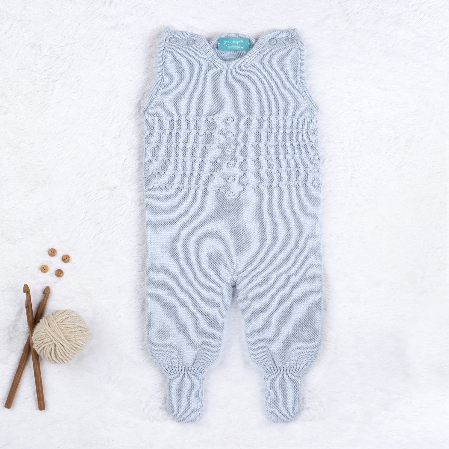 Saída Maternidade Tricot com Macacão e Body Requinte Cinza 03 Peças