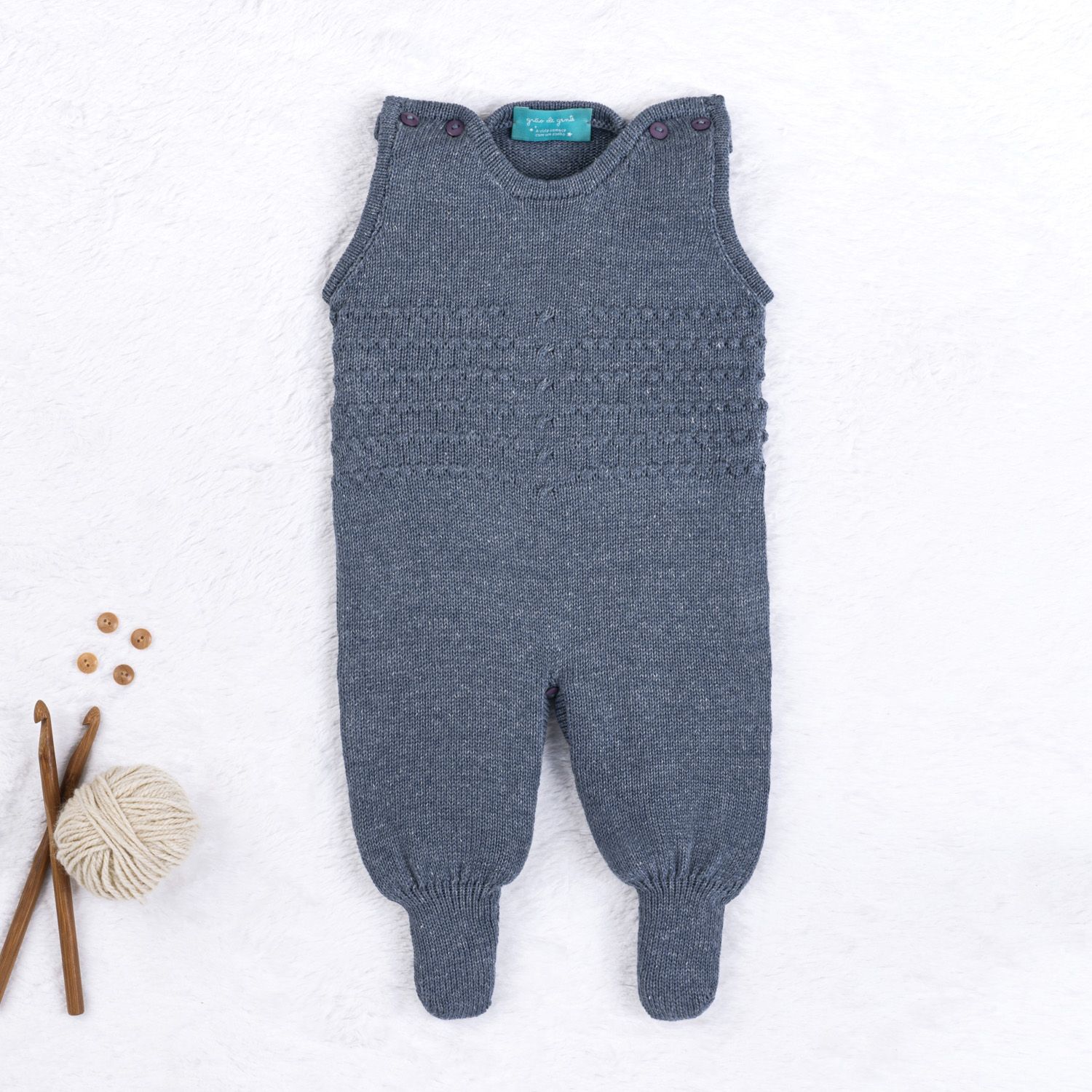 Saída Maternidade Tricot com Macacão e Body Requinte Cinza 03 Peças