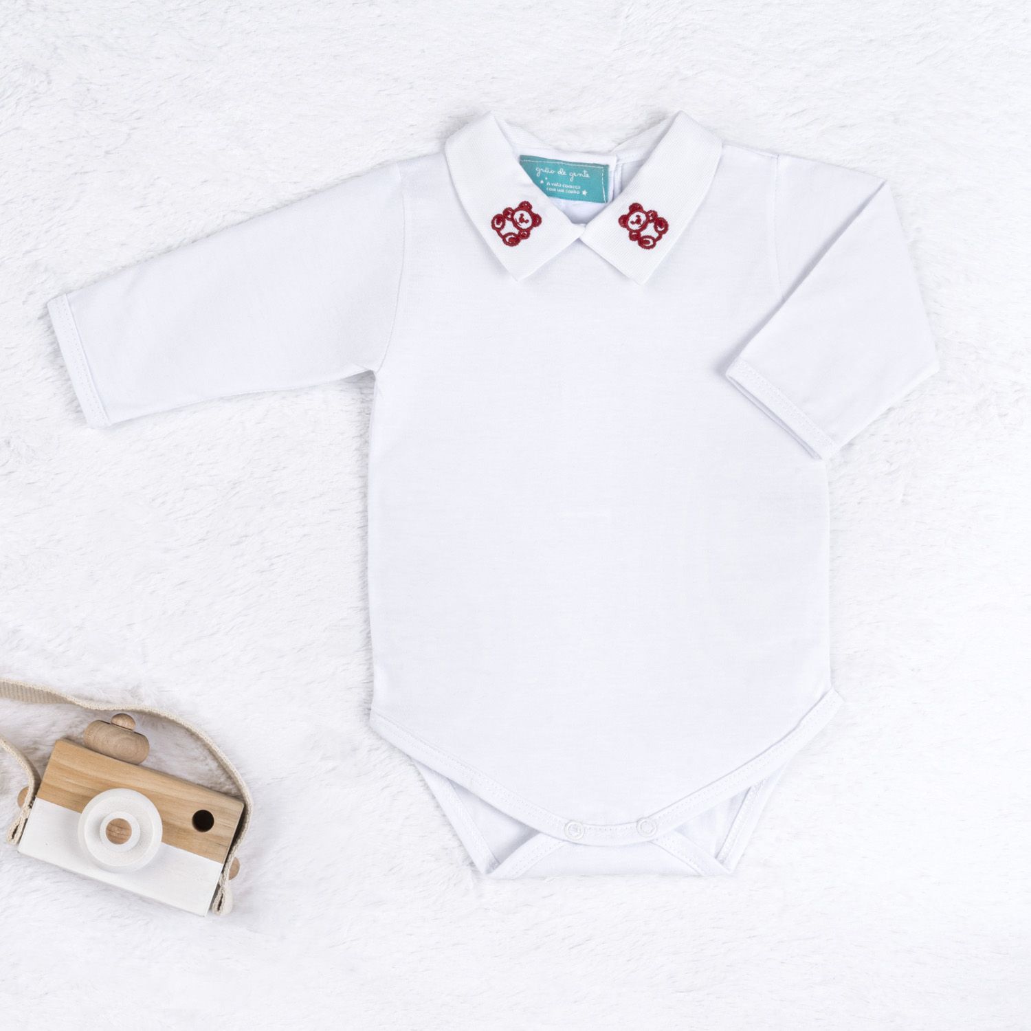 Saída Maternidade Tricot Urso Clássico Vermelho e Branco 04 Peças